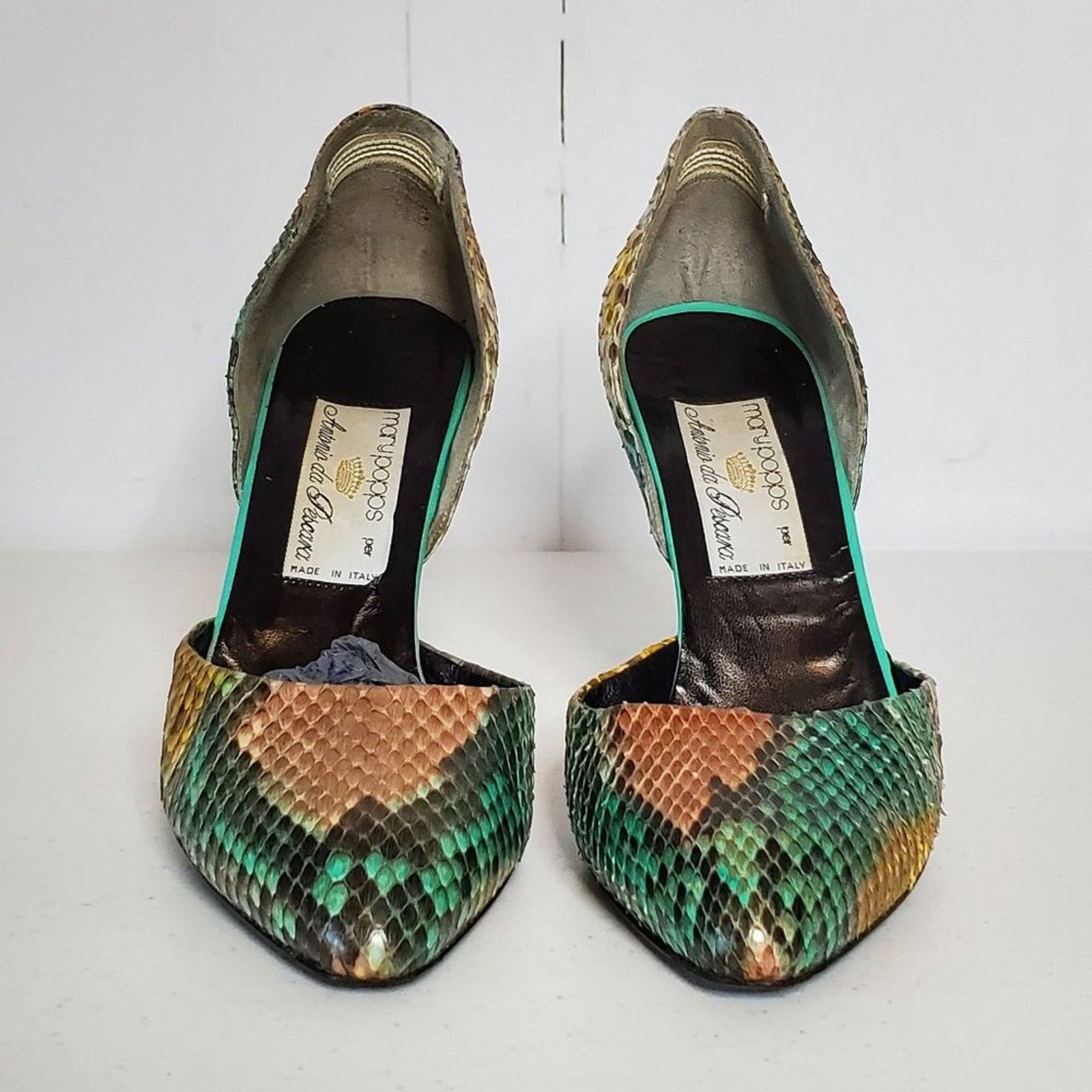 Designer Mary Popps Antonio da Pescara Snakeskin Leather Heels 39B Size US 9 / IT 39 - 3 Thumbnail