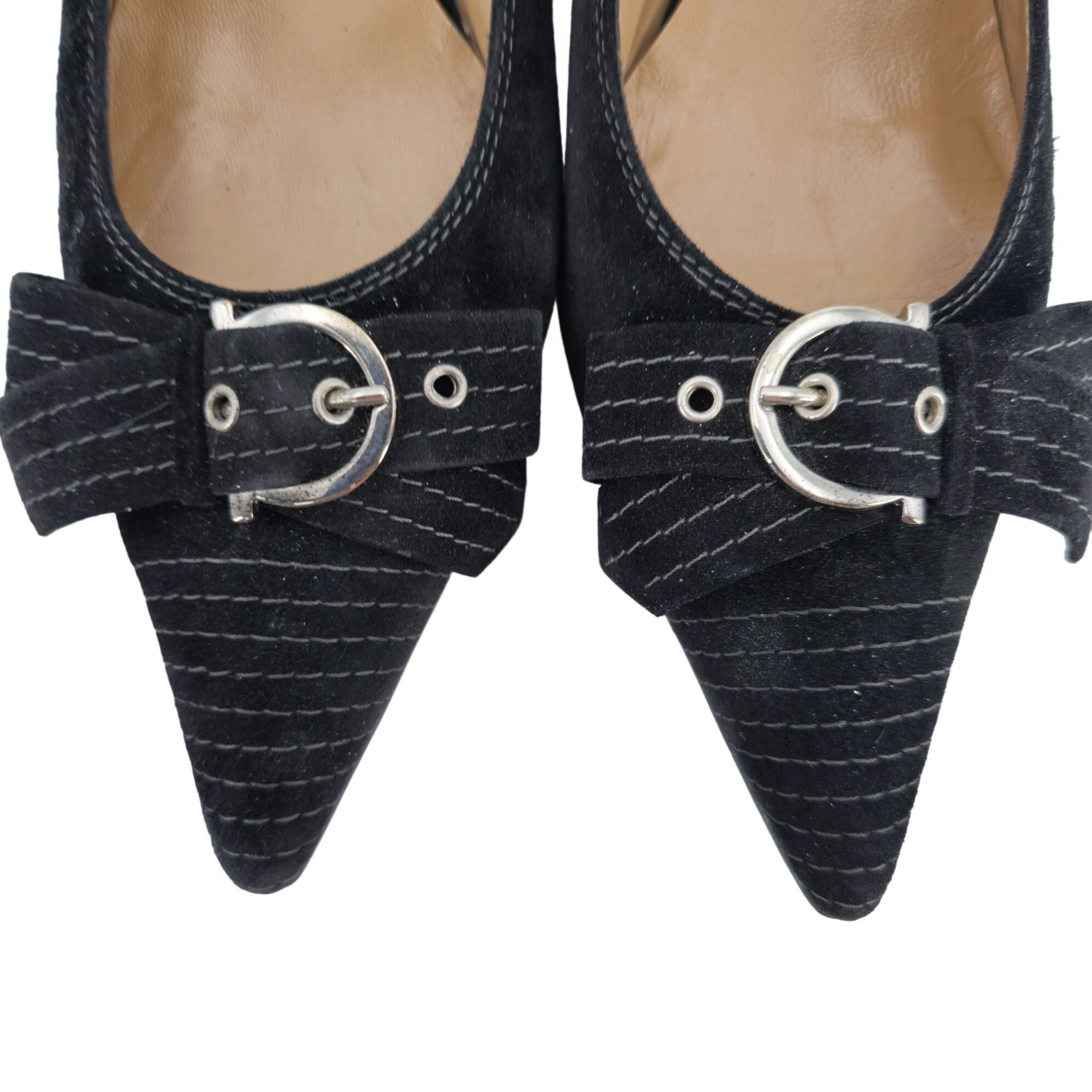 Salvatore Ferragamo Vintage Salvatore Ferragamo Black Striped Suede Formal Sling Size US 8 / IT 38 - 11 Thumbnail