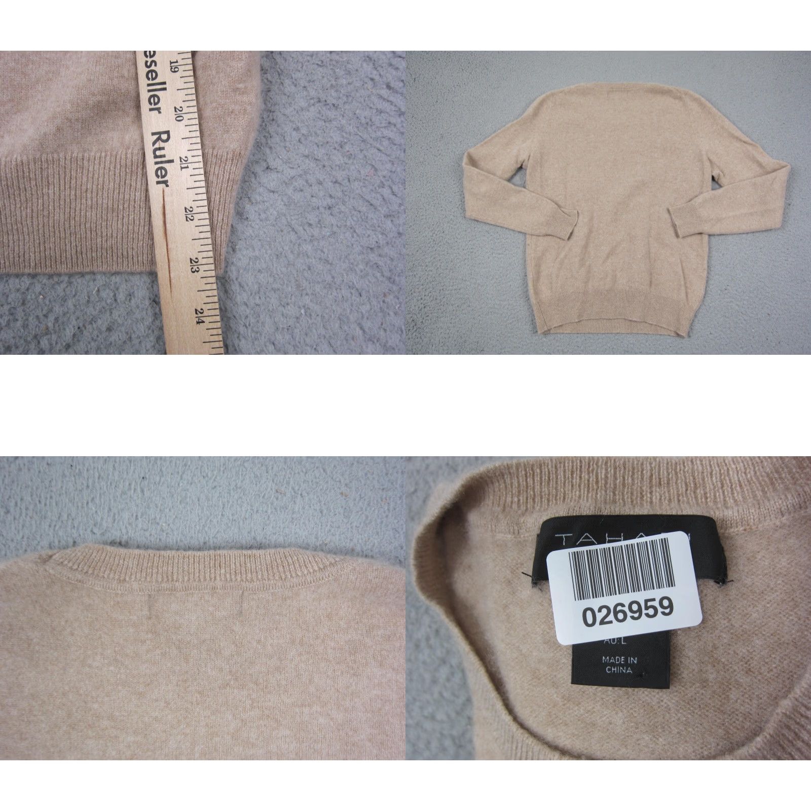 Vintage Tahari Sweater Womens Large Brown 100% Cashmere Crewneck Knit Classic Pullover 90s Style Regular Long Sleeve Casual Workwear Size L / US 10 / IT 46 - 8 Thumbnail