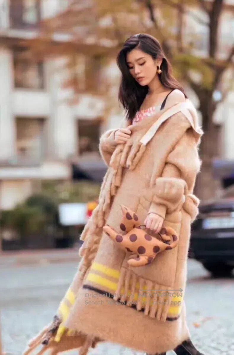 Loewe Loewe Brown Mohair Long Sleeve Coat Jacket Poncho Cape Size S / US 4 / IT 40 - 1 Thumbnail