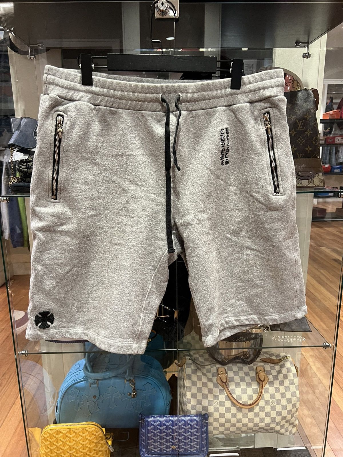 Chrome Hearts Chrome Hearts Y Not Leather Patch Sweat Shorts Grey