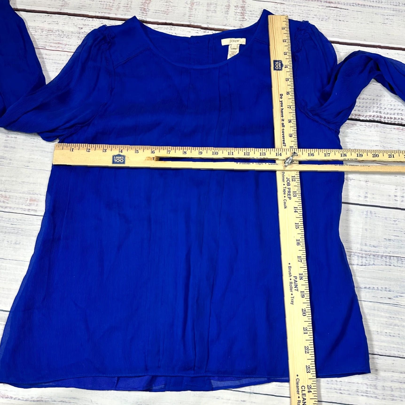 J.Crew J.CREW Womens Silk Long Sleeve Top Sz 6 Blue Blouse Sheer Lined Back Button Back Size M / US 6-8 / IT 42-44 - 2 Thumbnail