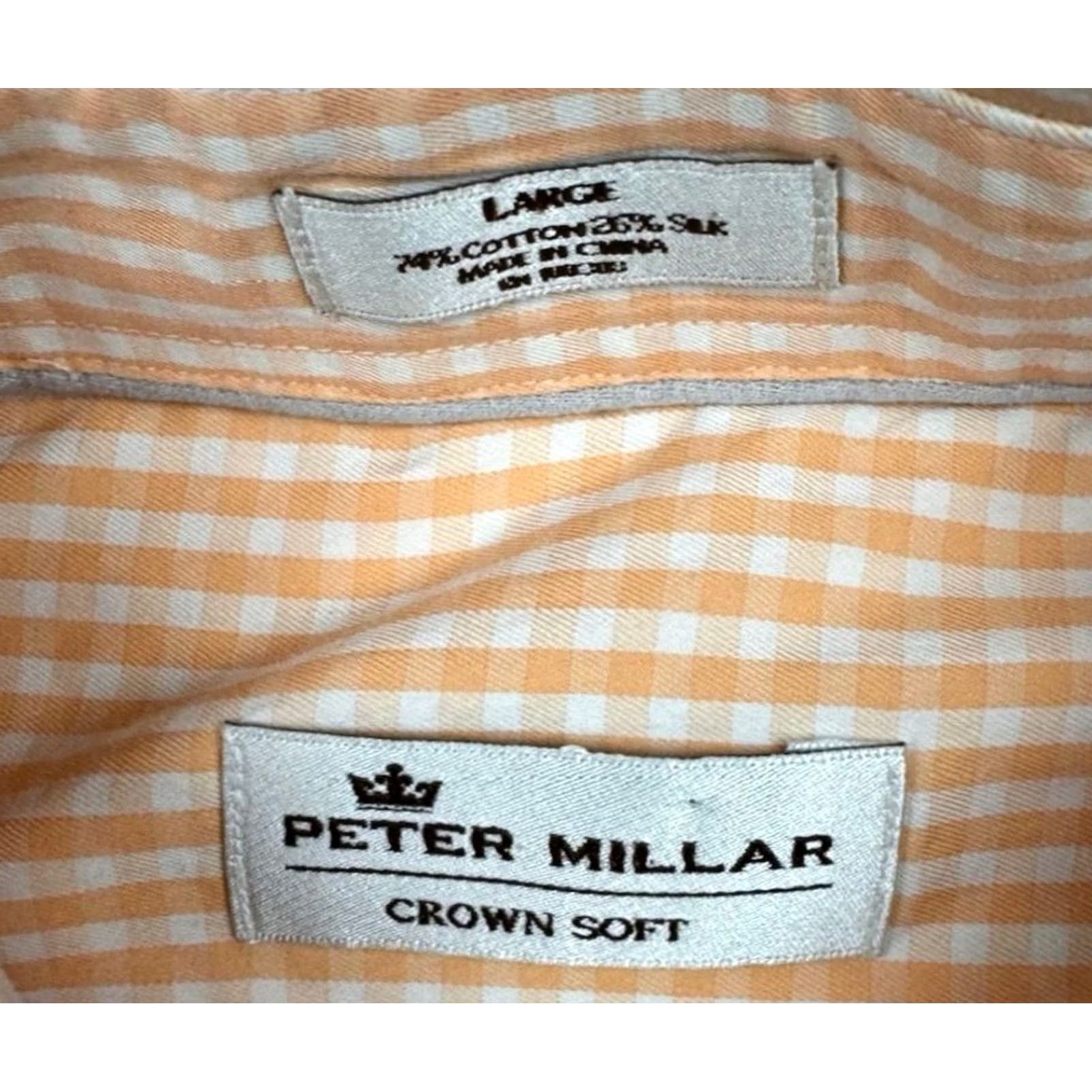 Peter Millar Peter Millar Men's Crown Soft L/S Button Shirt Orange/White Check Large Size US L / EU 52-54 / 3 - 3 Thumbnail