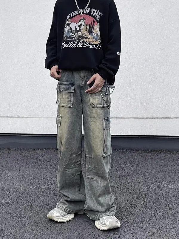 VIBE Retro Distressed Yellow Mud Loose Cargo Jeans Size US 30 / EU 46 - 1 Thumbnail
