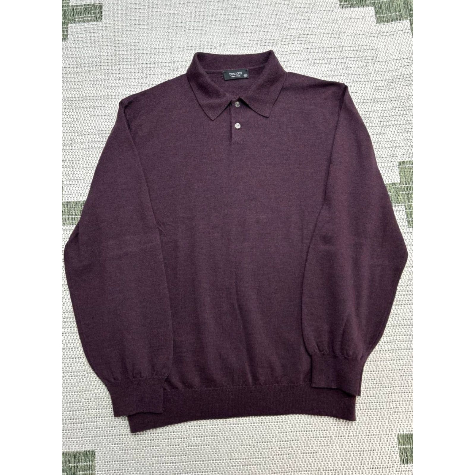 Vintage Toscano Polo Sweater Mens XXL Purple Relaxed Fit Tight Knit Ribbed Long Sleeve Shirt? Size US XXL / EU 58 / 5 - 2 Thumbnail