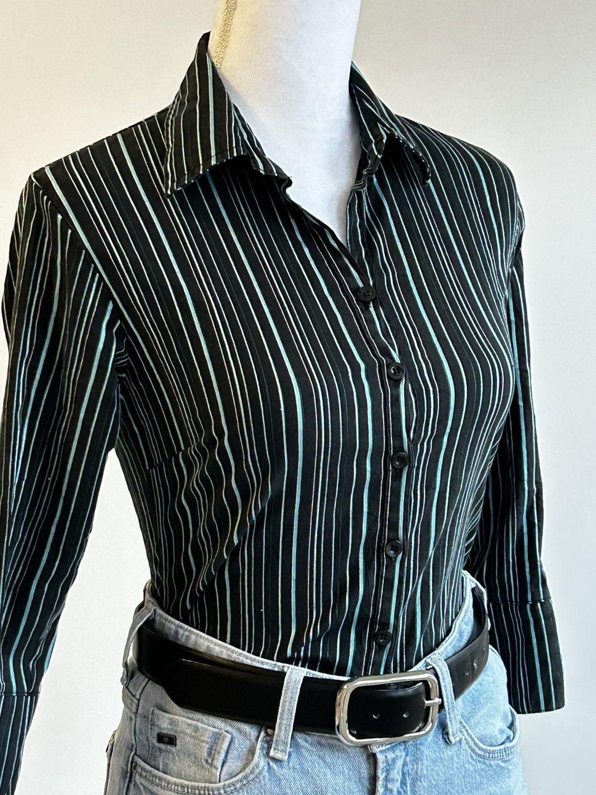 Vintage Vintage Saix 2000s Navy Blue Striped Shirt Size S / US 4 / IT 40 - 4 Thumbnail