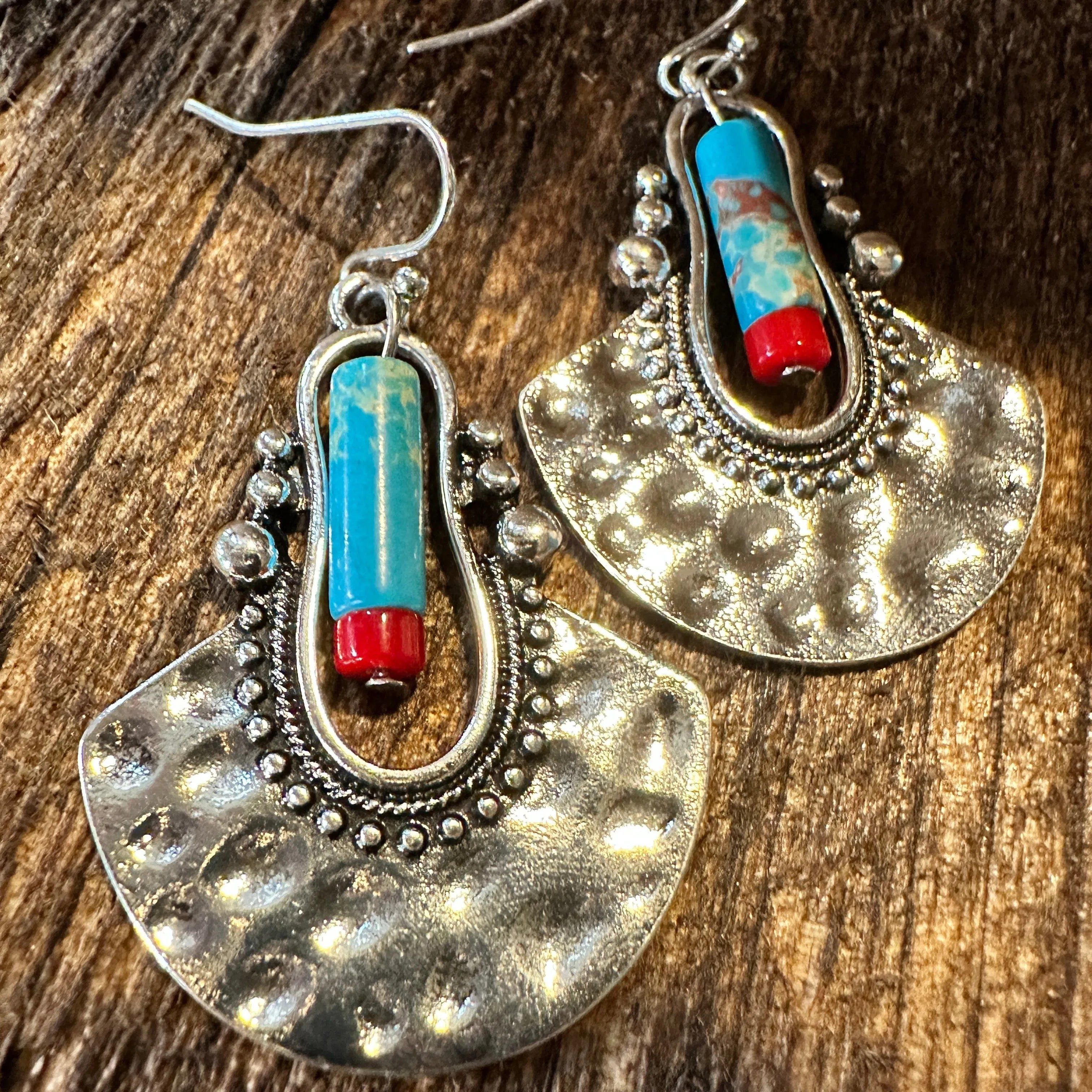 Other Boho Hippie Western Cowgirl Pounded Turquoise Stone Silver D Size ONE SIZE - 7 Thumbnail