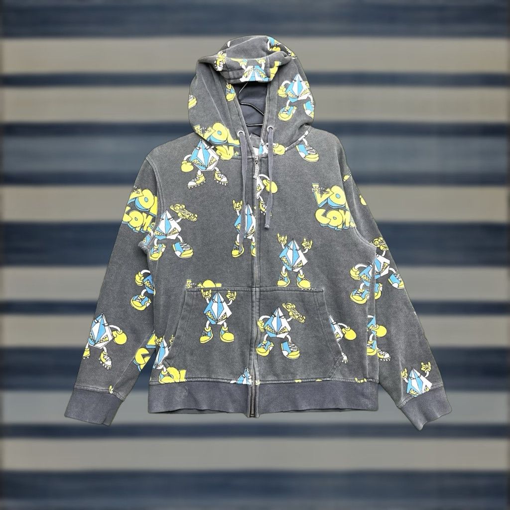 Volcom VINTAGE Volcom Hoodie AOP Mens Medium Gray All Over Print Zip Hooded Graphic Print Logo Zipper Full Zip Fall Spring Winter Skateboarding James? (Jess) Size US M / EU 48-50 / 2 - 1 Thumbnail