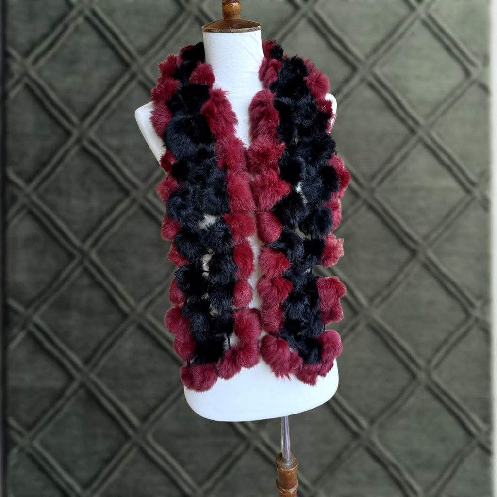 Vintage VINTAGE Cejon Scarf Women 60 Red Fur POM POM Festival Y2K Glam Neck Warmer Boys Girls Mens Womens Size ONE SIZE - 1 Thumbnail