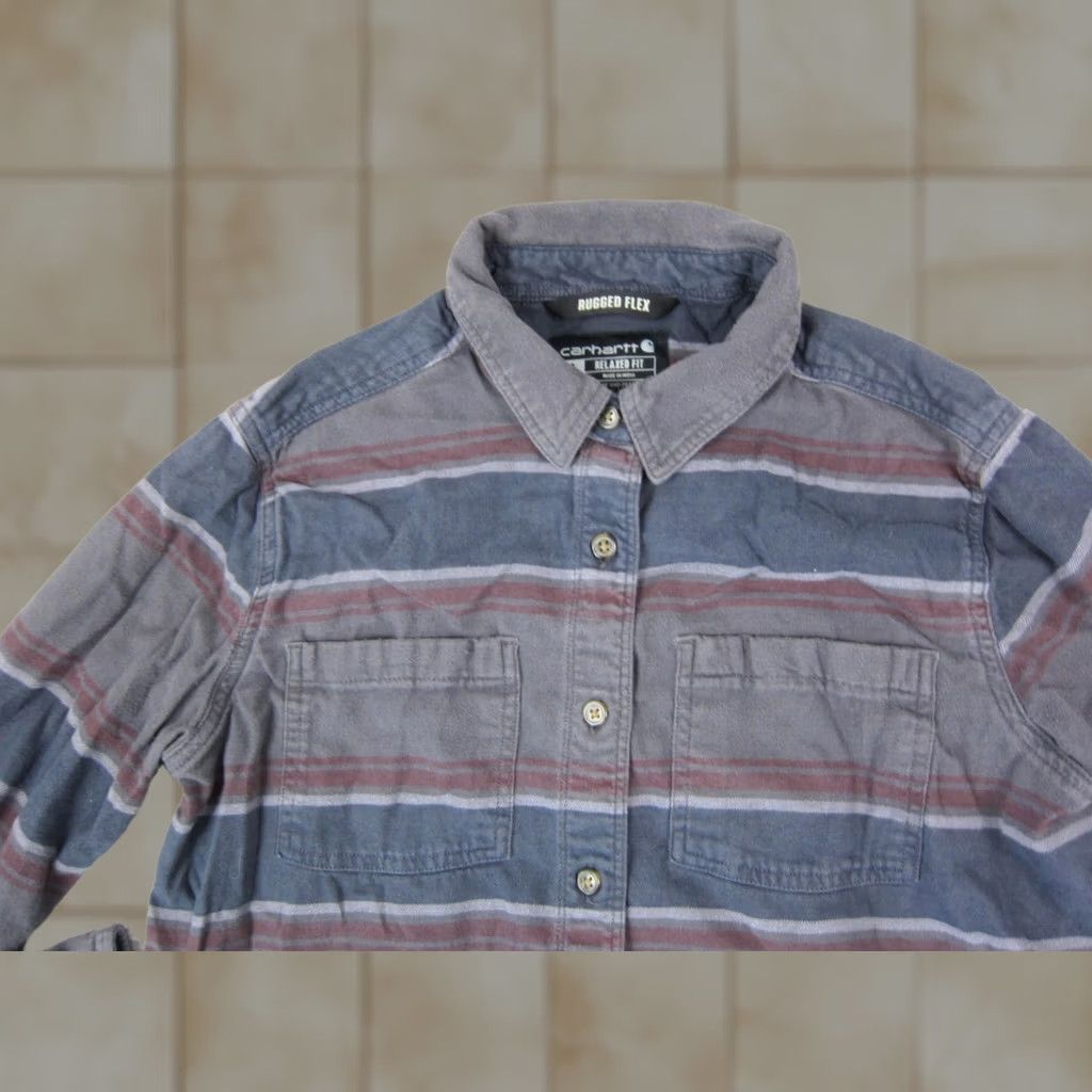 Carhartt Carhartt Shirt Womens S Blue Gray Striped Relaxed Fit Flannel Button-Up Casual Shirt Mens City Classic Country Pandemic Size S / US 4 / IT 40 - 1 Thumbnail