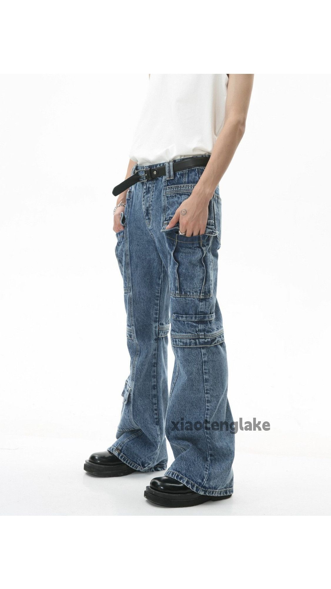 Jean × Vintage washed faded punk grunge bootcut flared cargo jeans Size US 30 / EU 46 - 1 Thumbnail