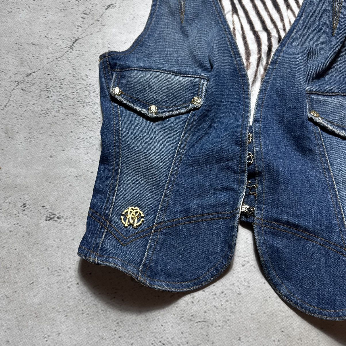 Roberto Cavalli light denim vest roberto cavalli big logo tigers pattern Size S / US 4 / IT 40 - 3 Thumbnail