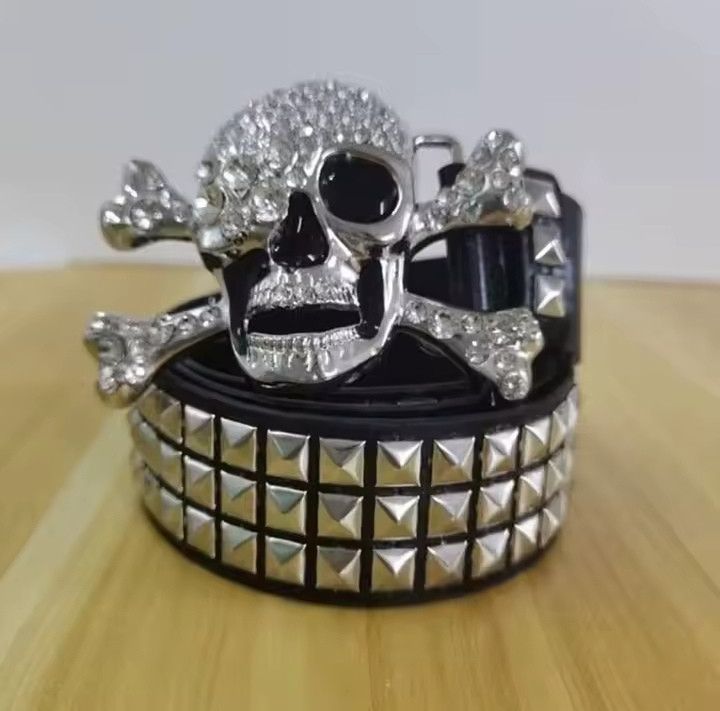 Japanese Brand × Vintage Fashionable Rivet Pyramid Inlaid Skull Buckle Belt Size ONE SIZE - 3 Thumbnail