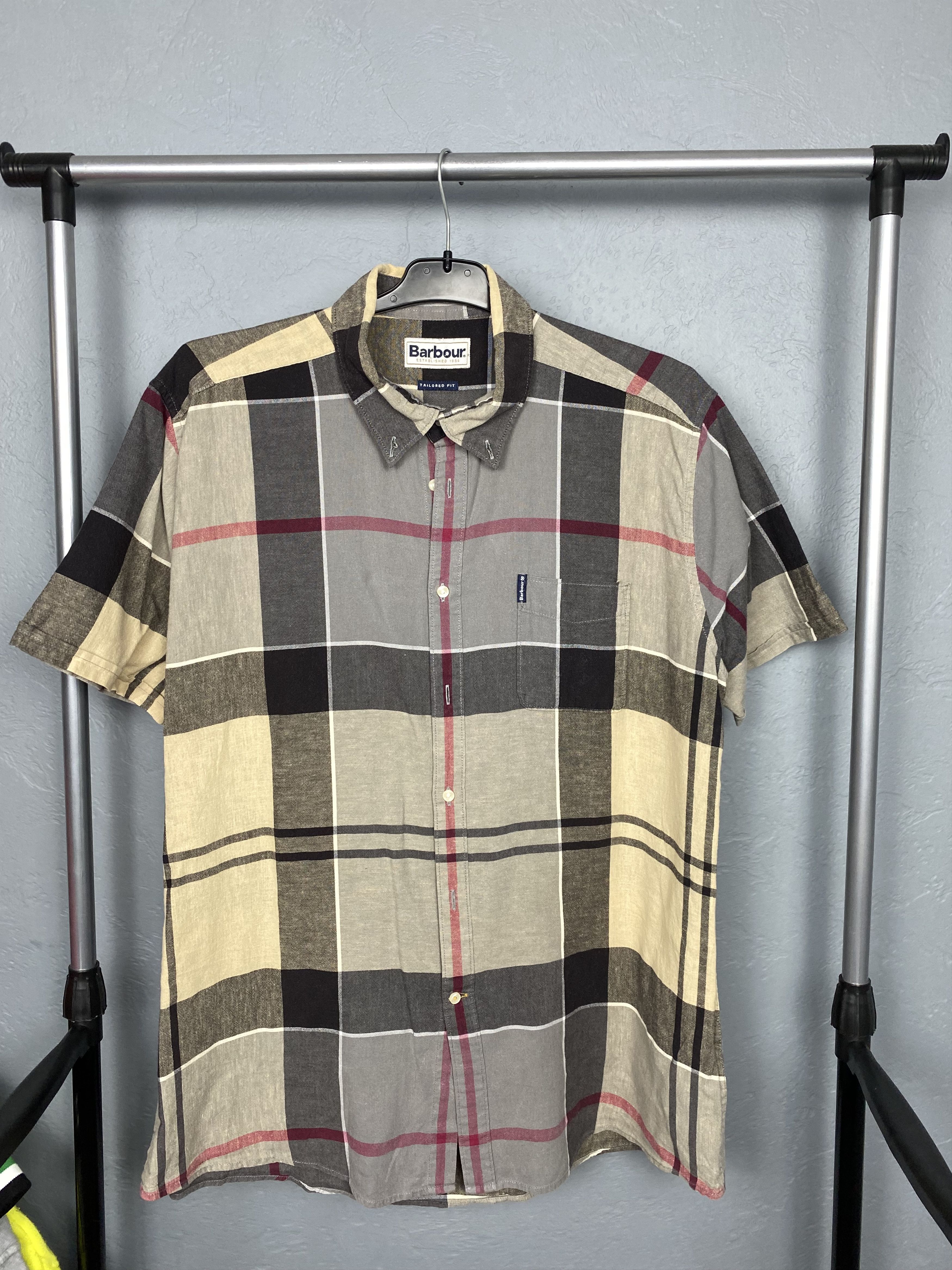 Barbour × Vintage Barbour Tartan Vintage Mens Linen Short Sleeve Shirt Y2K Size US L / EU 52-54 / 3 - 1 Thumbnail