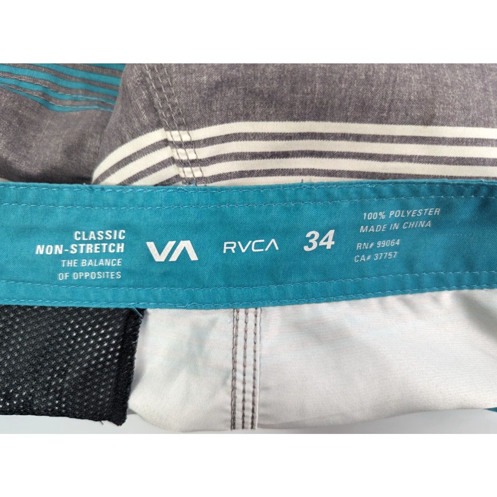 RVCA RVCA Board Shorts Men 34 Aqua Gray Striped Non Stretch Beach Trunks Size US 34 / EU 50 - 6 Thumbnail