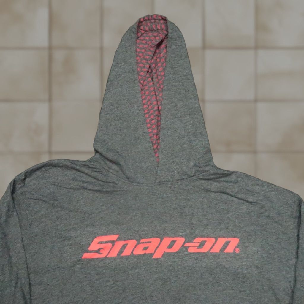 Vintage Snap On Hoodie Mens XL Gray Pullover Hooded Casual Regular Fit Knitted Cotton Polyester Sweatshirt Pullover Lightweight Size US XL / EU 56 / 4 - 1 Thumbnail