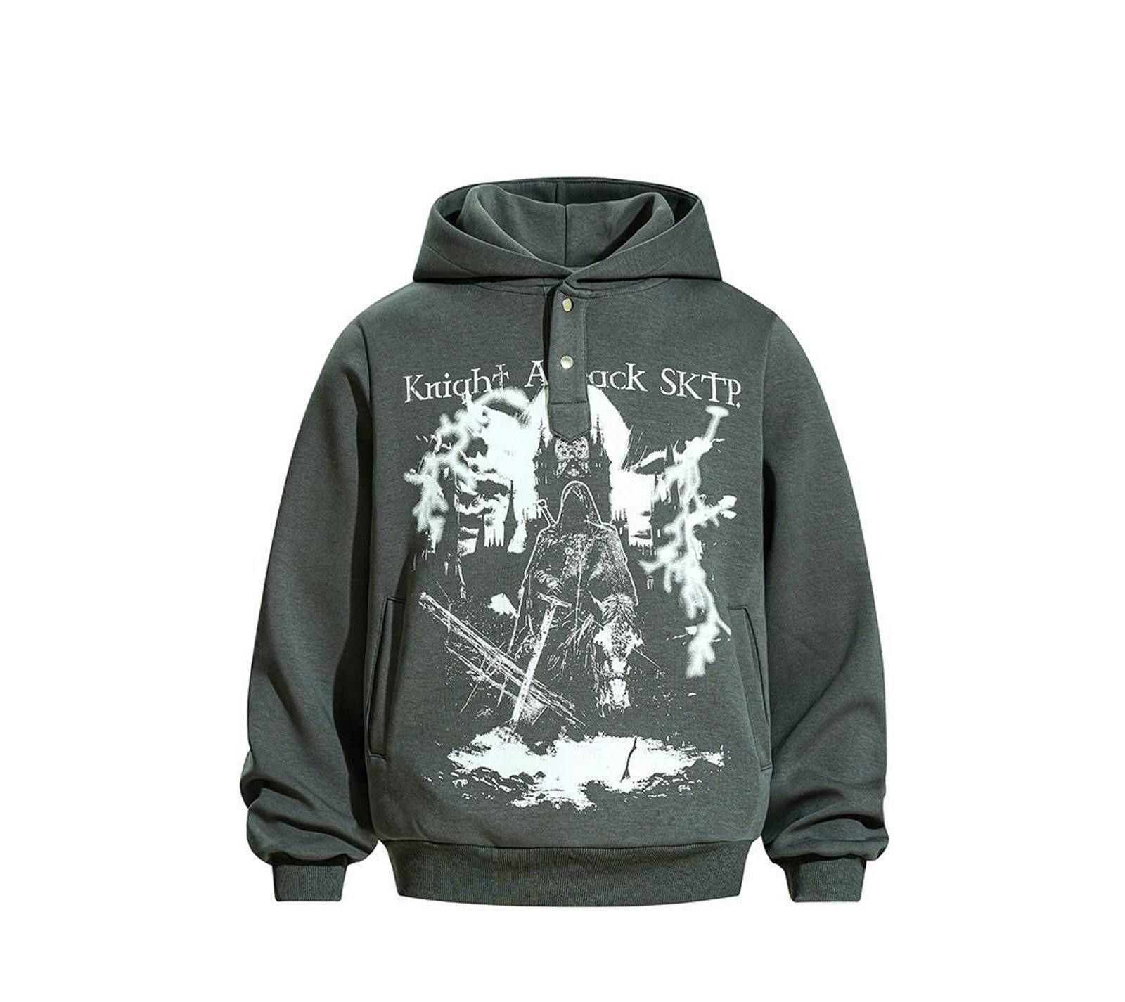 Japanese Brand Gray Graphic Hoodie, Casual Men's Streetwear Hoodie Size US M / EU 48-50 / 2 - 1 Thumbnail