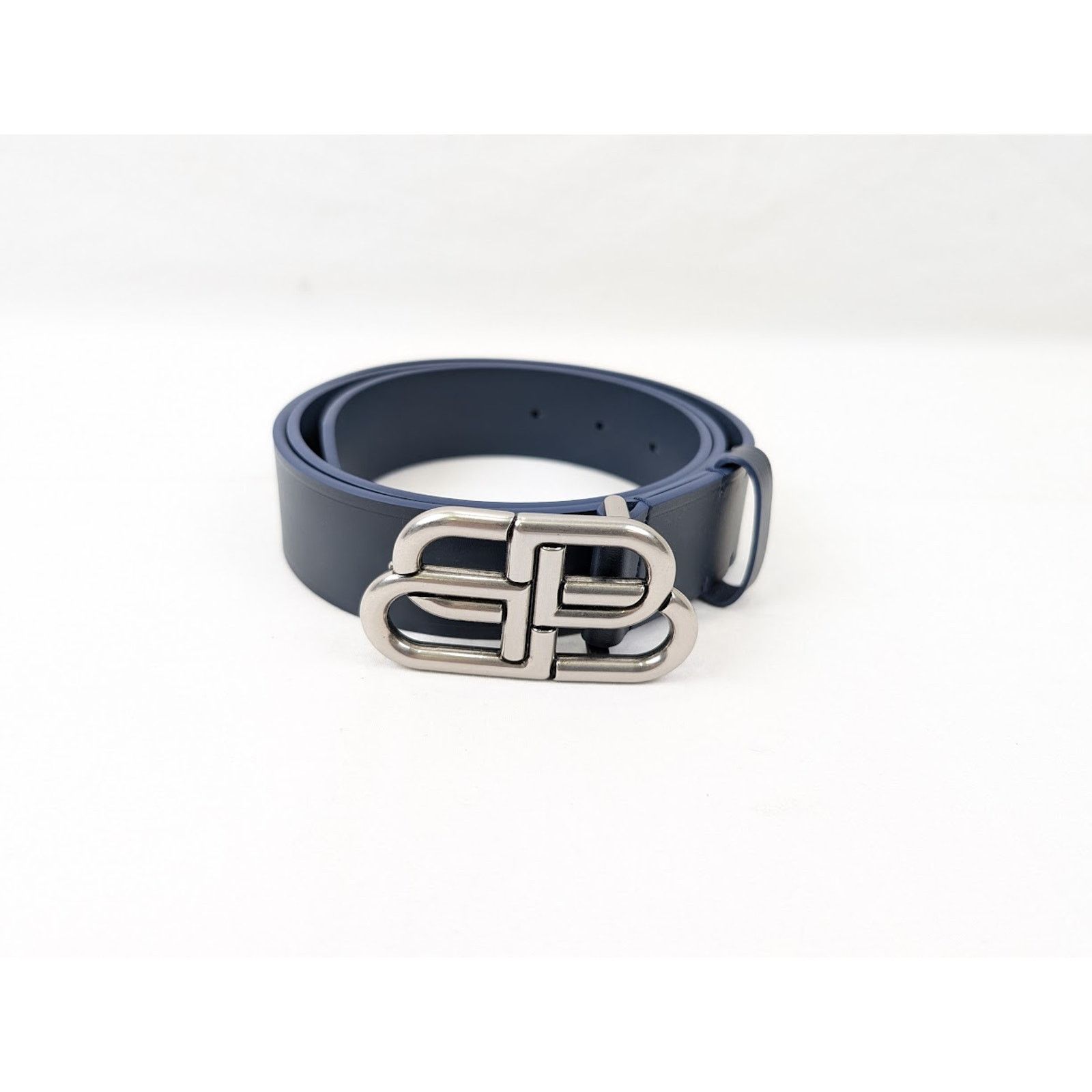 Balenciaga o1rshd1 Size:90 CM / Natural Calf Large BB Belt in Navy Blue Size 36 - 1 Thumbnail