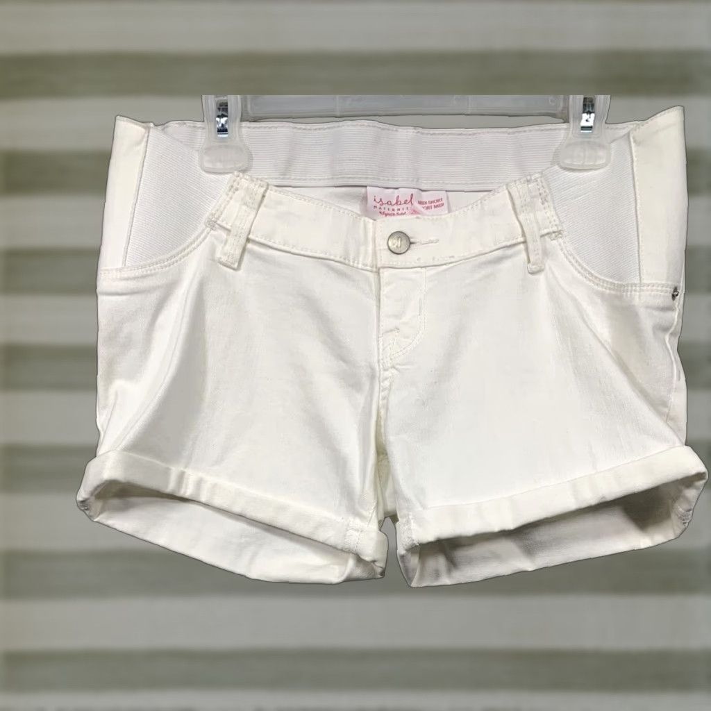 Vintage Isabel Maternity Midi Shorts Women Size 2 White Cuffed 2 Back Pockets Belt Loops NWT Denim Cotton Polyester Spandex Slim/Regular? Size 26" / US 2 / IT 38 - 1 Thumbnail