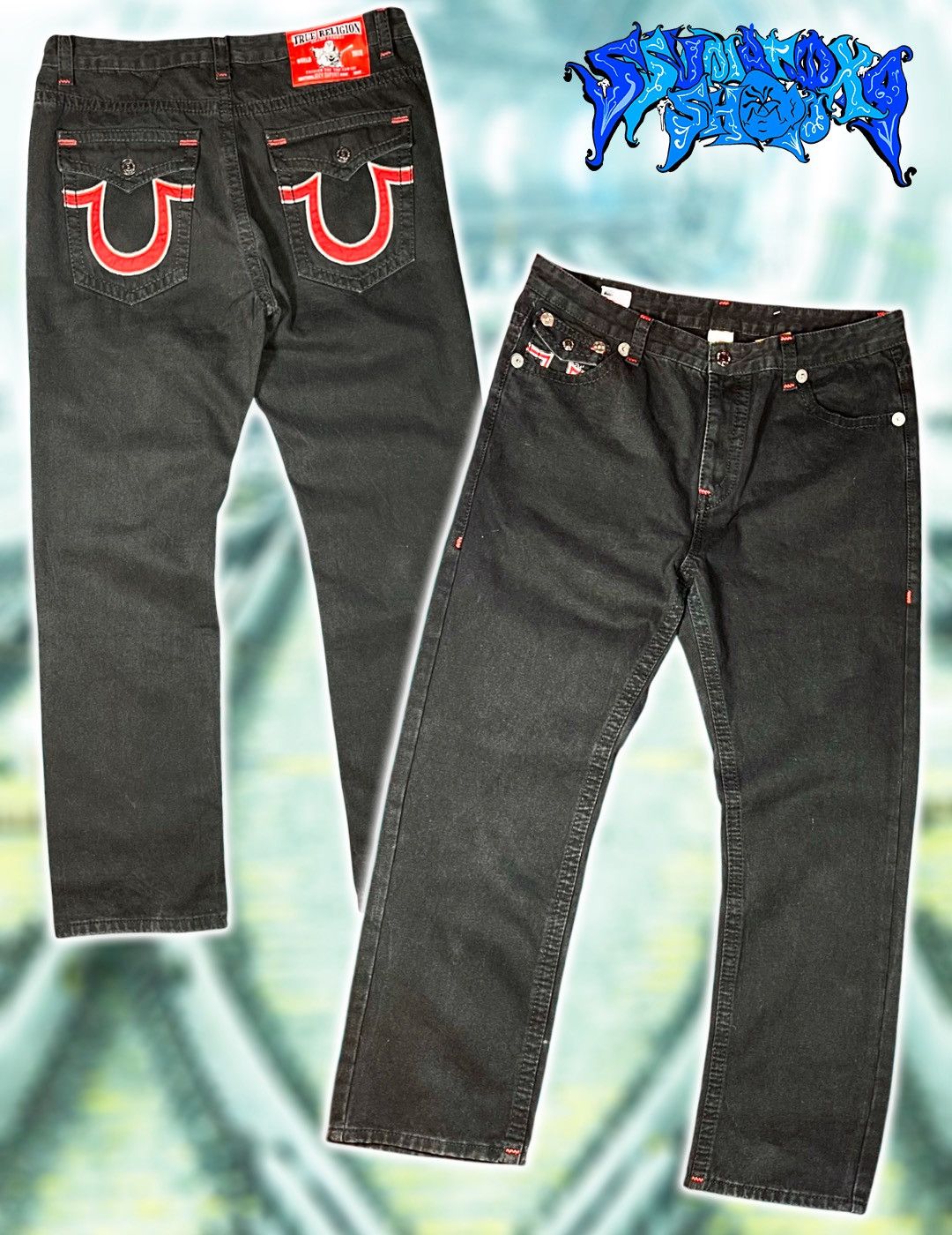 True Religion Wide Straight Black Street Style Y2K Jeans True Religion Size 27" / US 4 / IT 40 - 1 Thumbnail