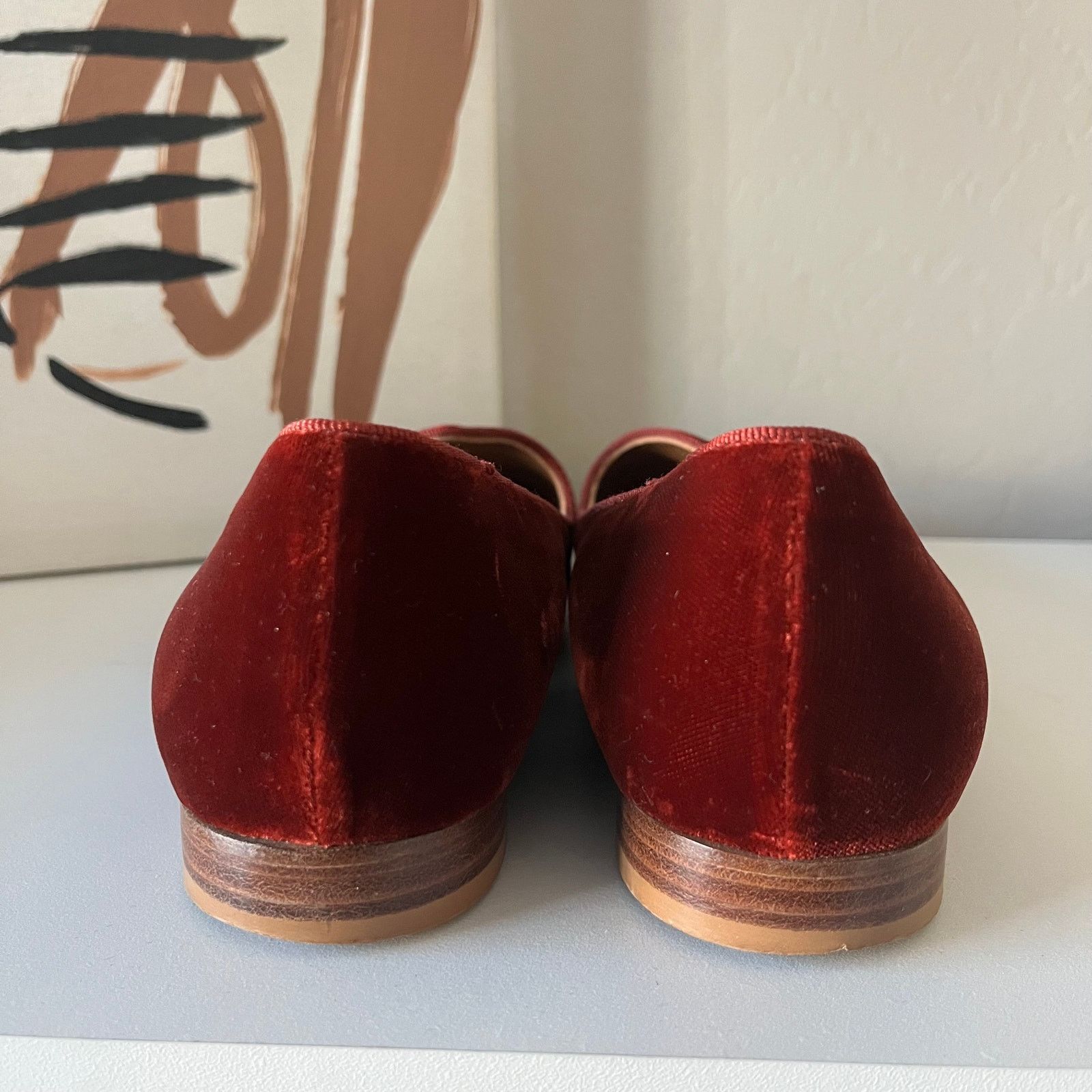 Le Monde Beryl Le Monde Beryl Red Velvet Venetian Slipper Flat Loafers 37 Size US 7 / IT 37 - 5 Thumbnail