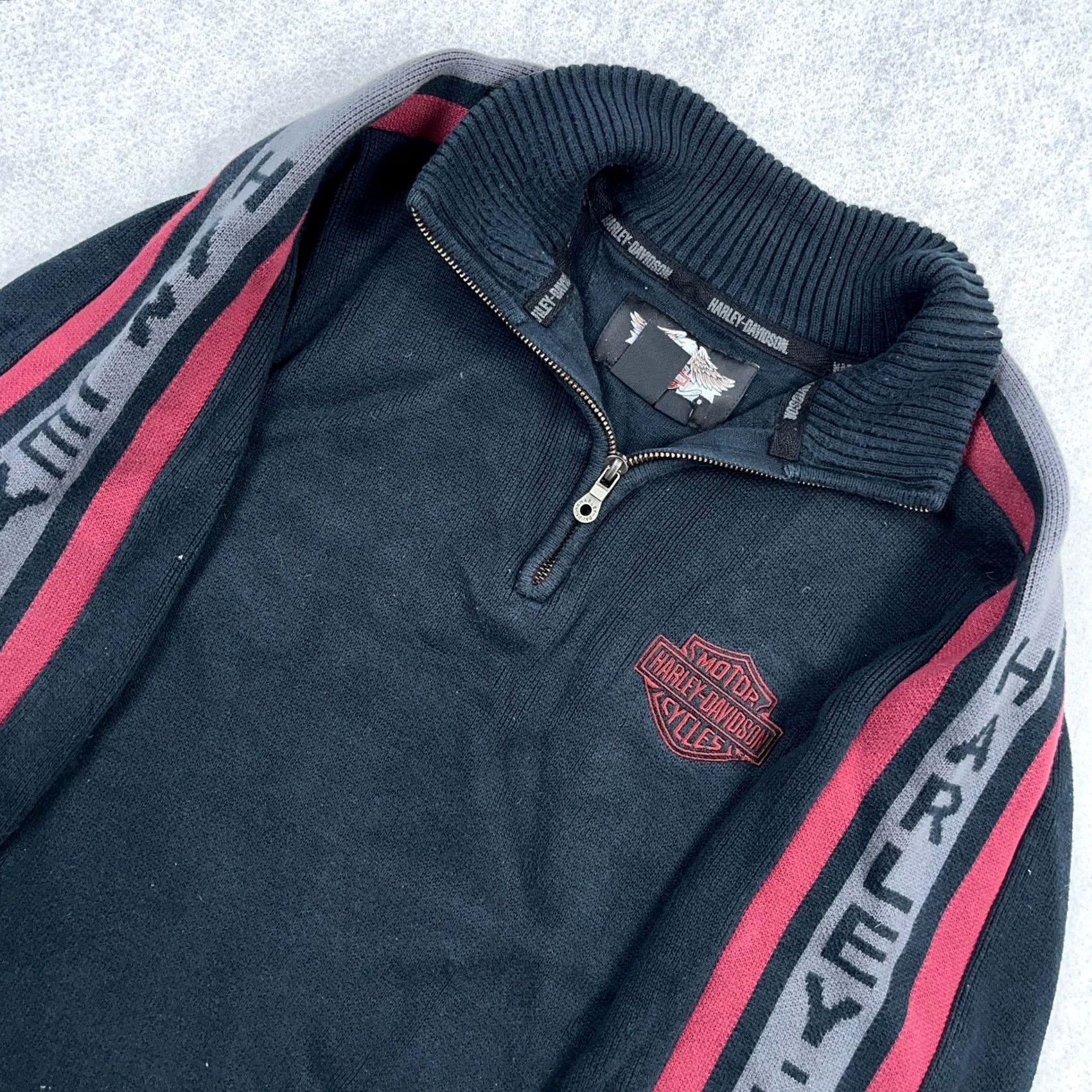 Harley Davidson VINTAGE Harley-Davidson Sweater Men XL Black Heavy Knit Pullover Quarter Zip Spellout Size US XL / EU 56 / 4 - 2 Thumbnail