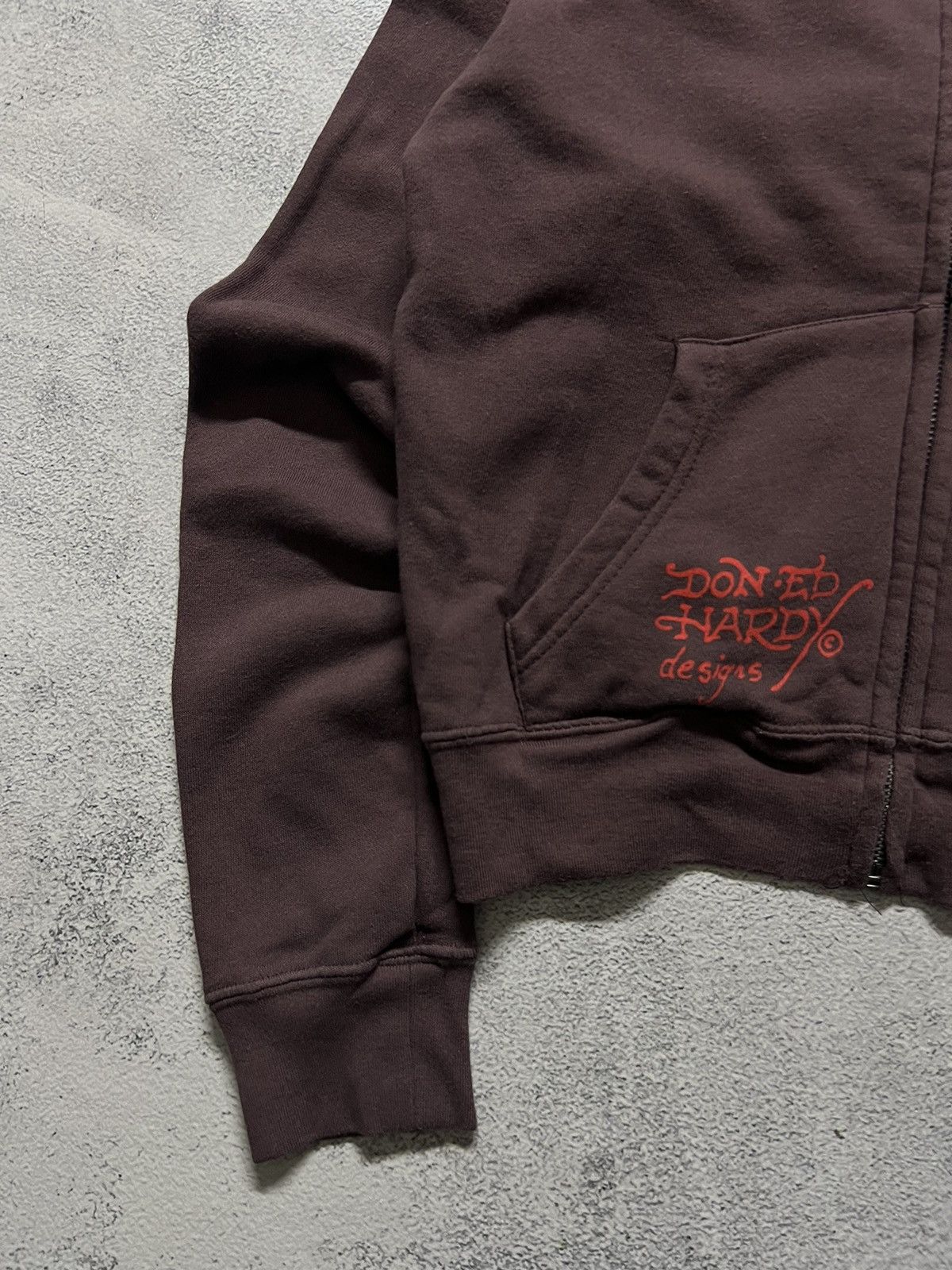 Ed Hardy Vintage Y2k Brown🤎 Ed Hardy Designs Skull Love Zip Hoode 00s Size L / US 10 / IT 46 - 8 Thumbnail