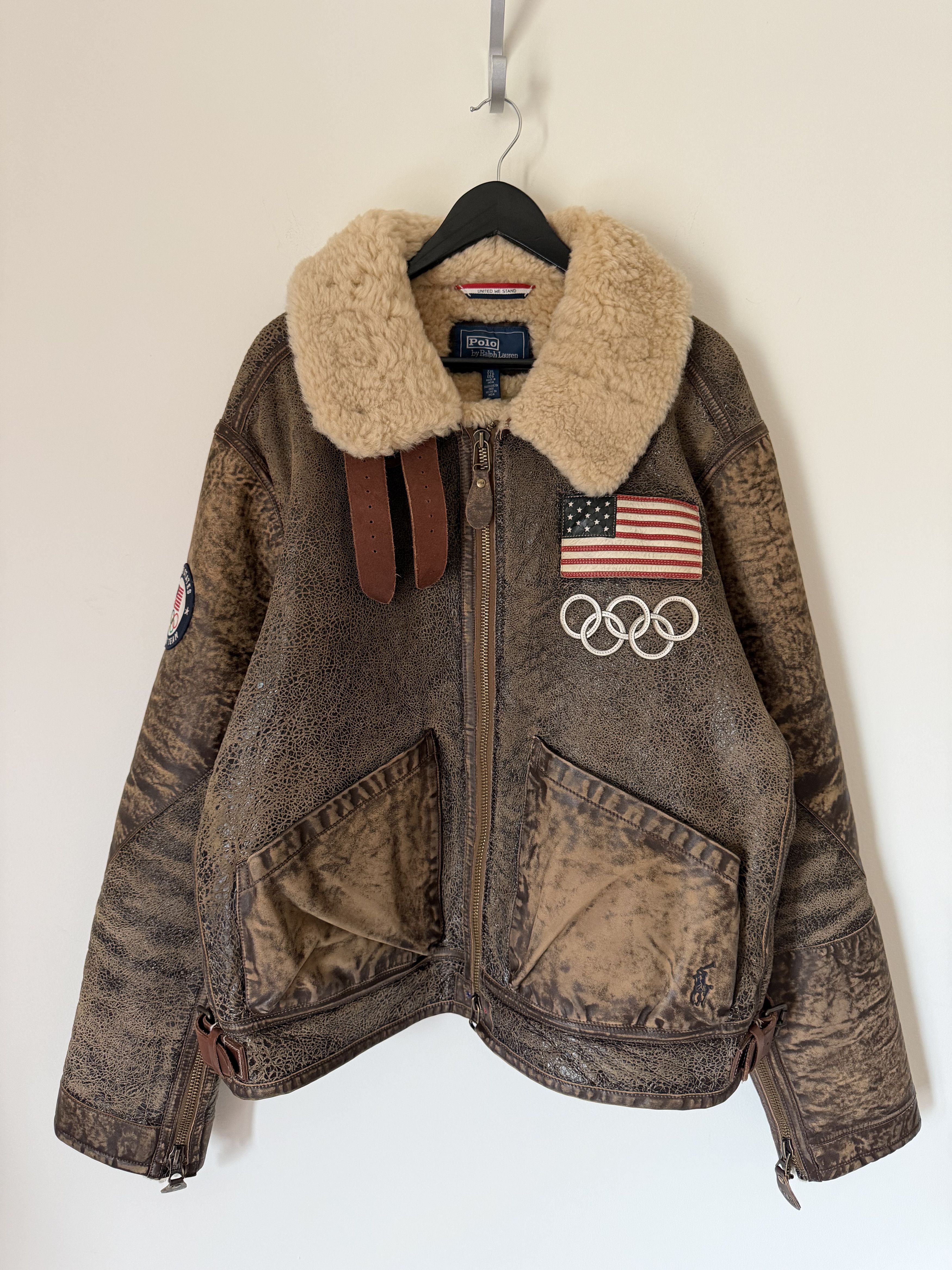 Polo Ralph Lauren Polo Ralph Lauren Team USA Shearling Leather Jacket Brown Size US XXL / EU 58 / 5 - 1 Thumbnail