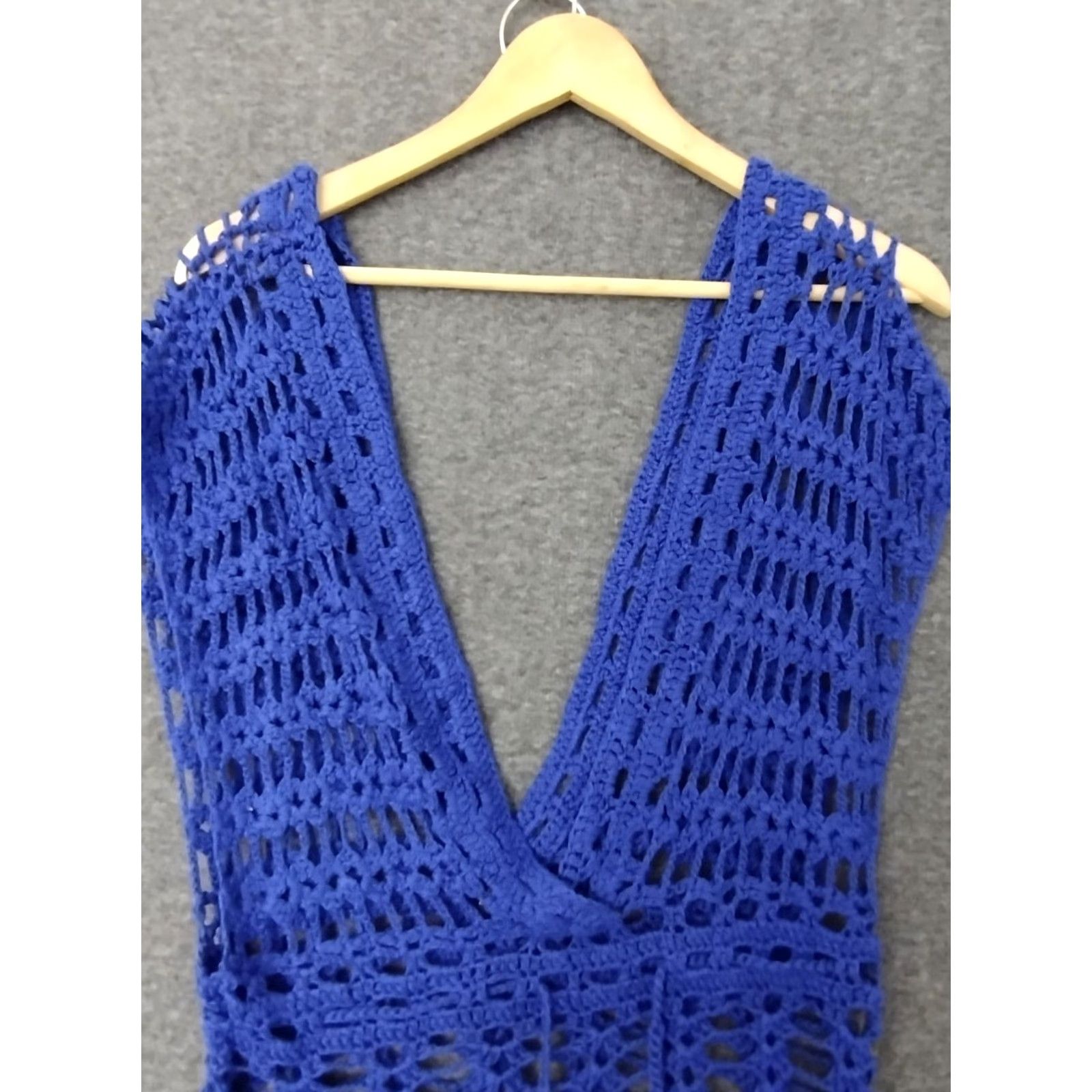 Vintage Codigo Crochet Knitted Blue V-Neck Beach Mini Dress M Size M / US 6-8 / IT 42-44 - 3 Thumbnail
