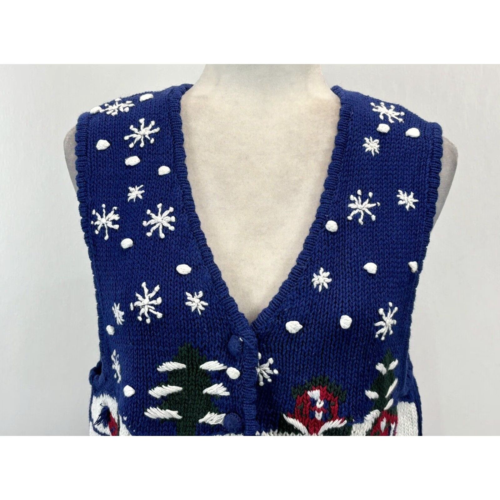 Vintage VINTAGE Bryn Connelly Christmas Sweater Vest Knit Snowmen Medium Blue 90s Womens Size M / US 6-8 / IT 42-44 - 5 Thumbnail
