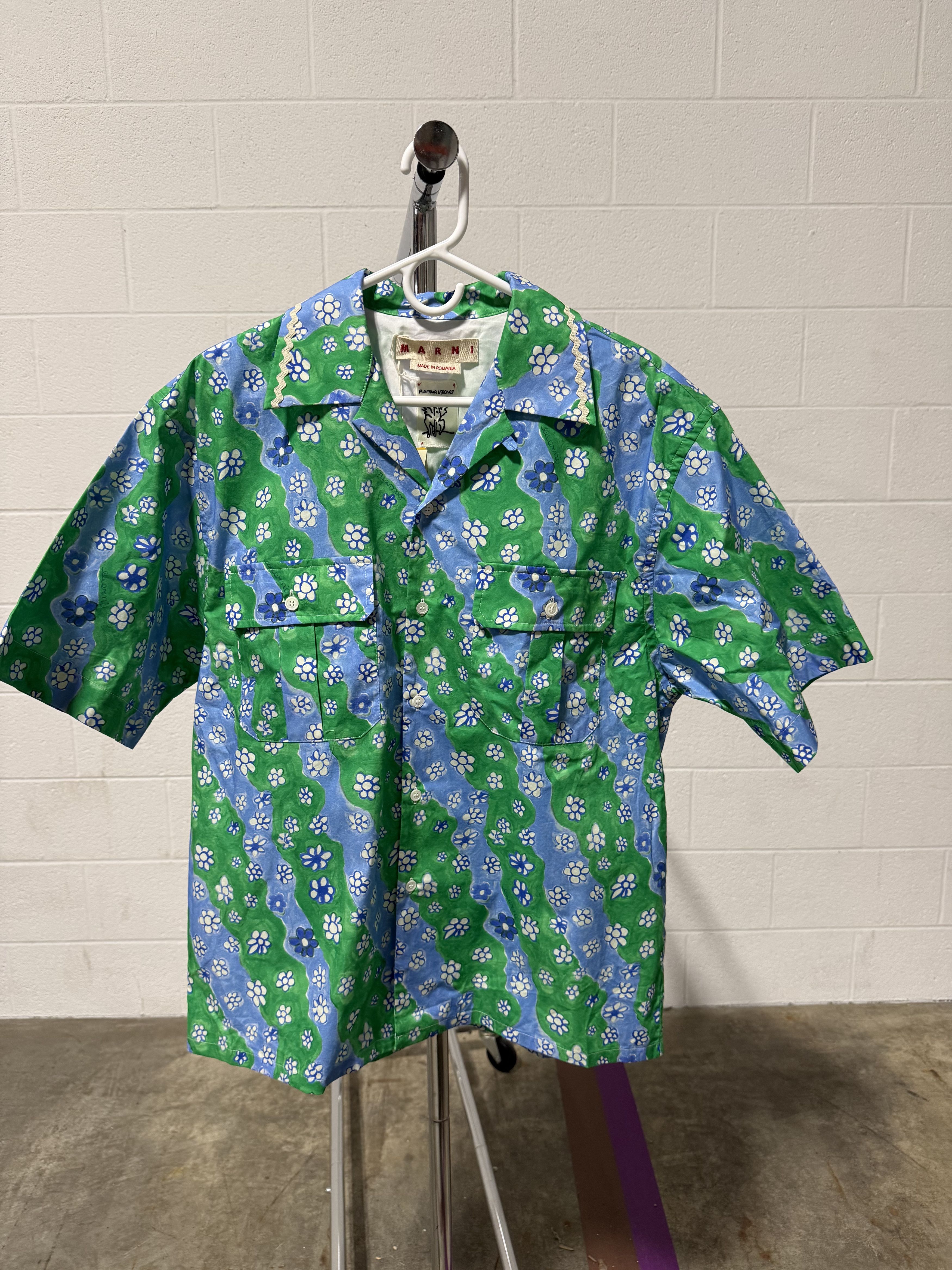 Marni Marni Mens Short Sleeve Bowling Shirt 'Sea Foam' Size US M / EU 48-50 / 2 - 1 Thumbnail