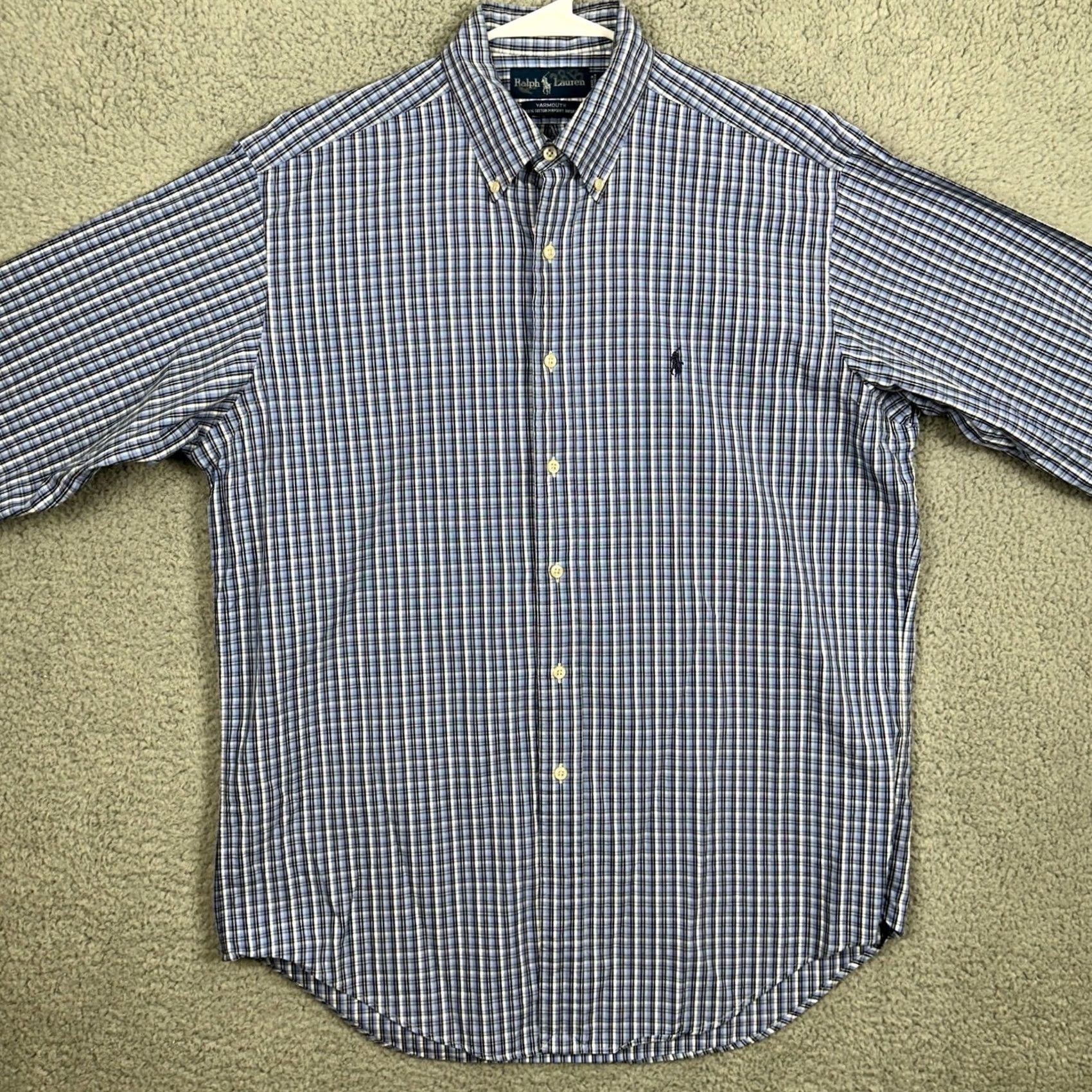 Ralph Lauren Ralph Lauren Mens Shirt Dress 16 34-35 Blue Plaid Oxford Pony Pinpoint Button-Down Collared Long Sleeve 100% Cotton Jeans Office Dress Shirt Size 42R - 3 Thumbnail