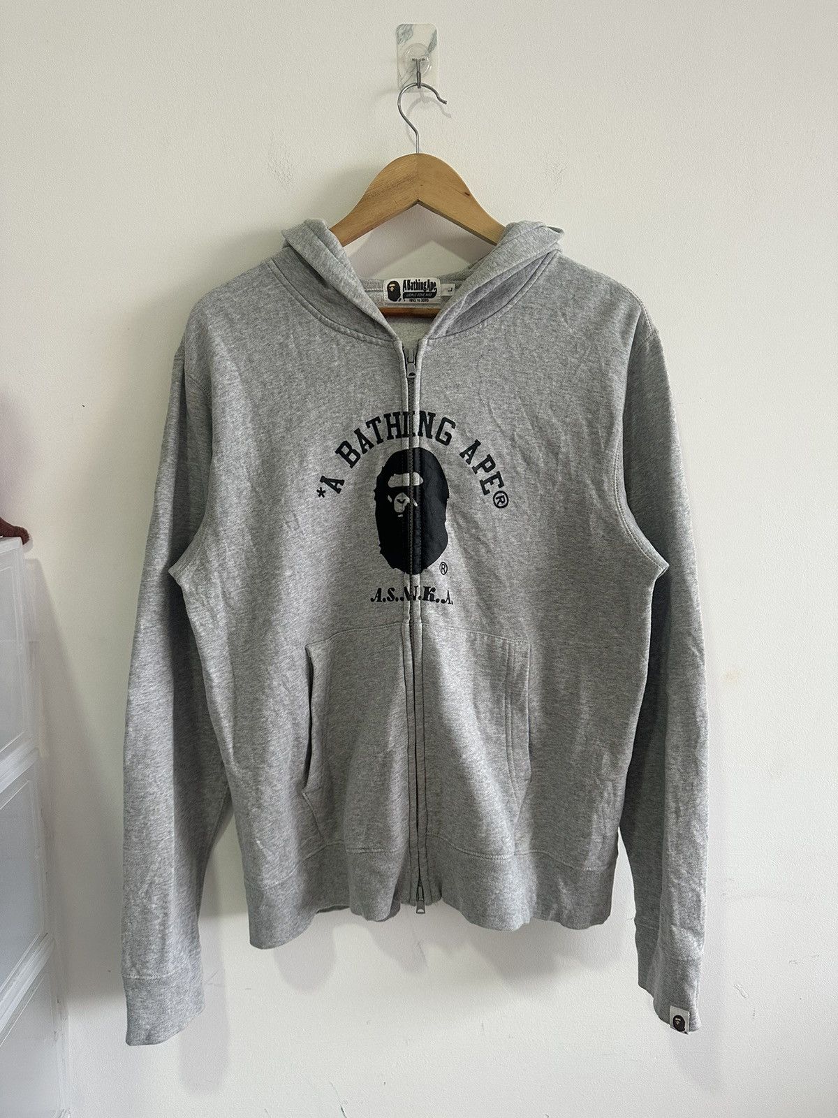 image of Bape Asnka A Bathing Ape Zipper Hoodie in Grey, Men's (Size Large)