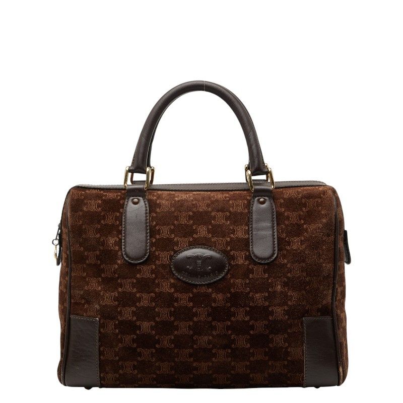 Celine Celine Macadam Suede Leather Boston Bag Leather Handbag Duty Free For Usa in Brown, Women's