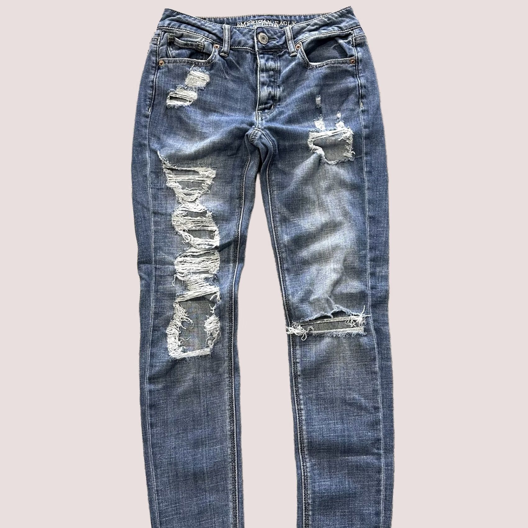 American Eagle Outfitters American Eagle Outfitters Jeans Women's 0 Mid Rise Tomgirl Distressed Tapered Blue 5-Pocket Denim Wear Size 26" / US 2 / IT 38 - 1 Thumbnail