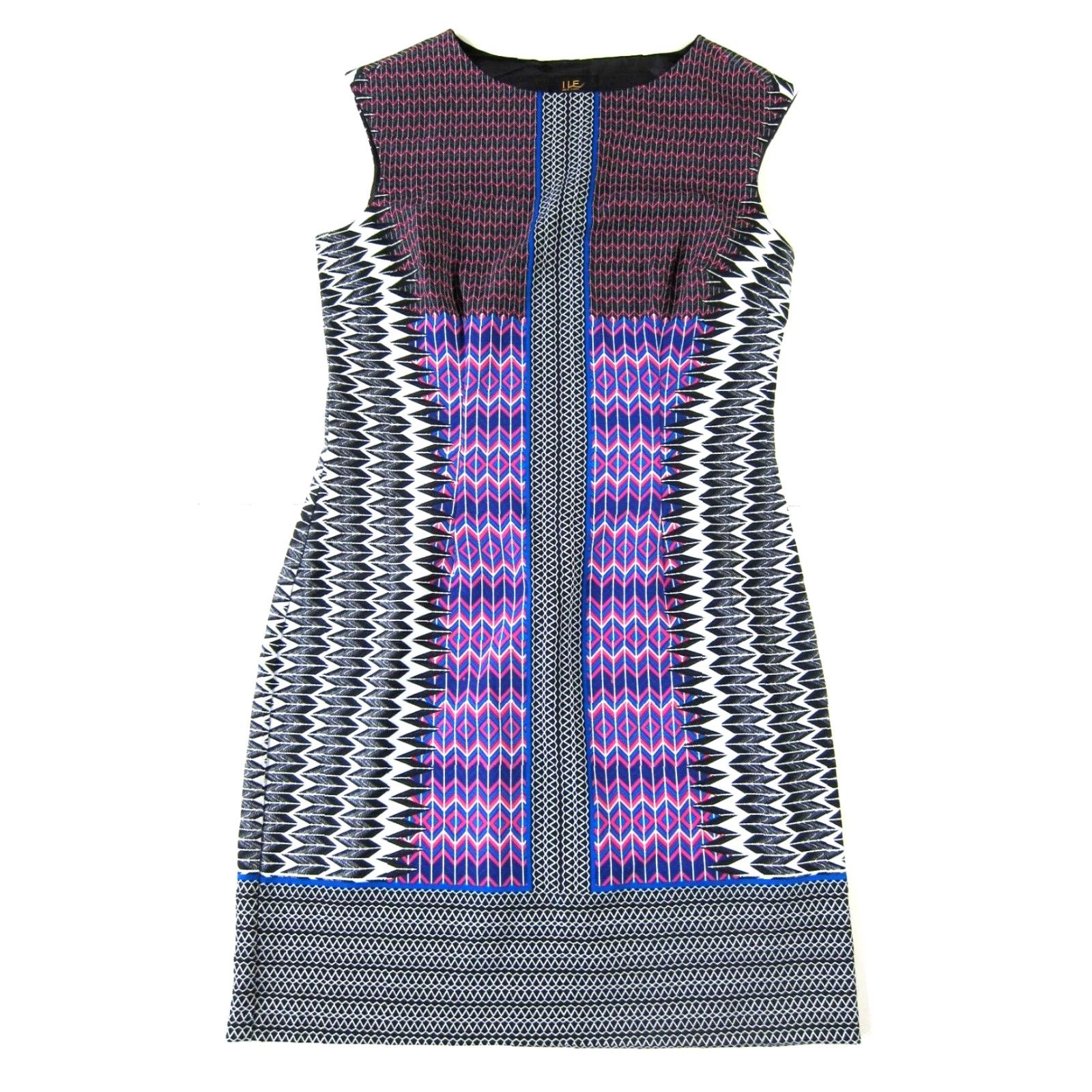 Pinko I LE New York Black Pink Blue White Geometric Stretch Cap Sleeve Sheath Dress 10 Size L / US 10 / IT 46 - 2 Thumbnail