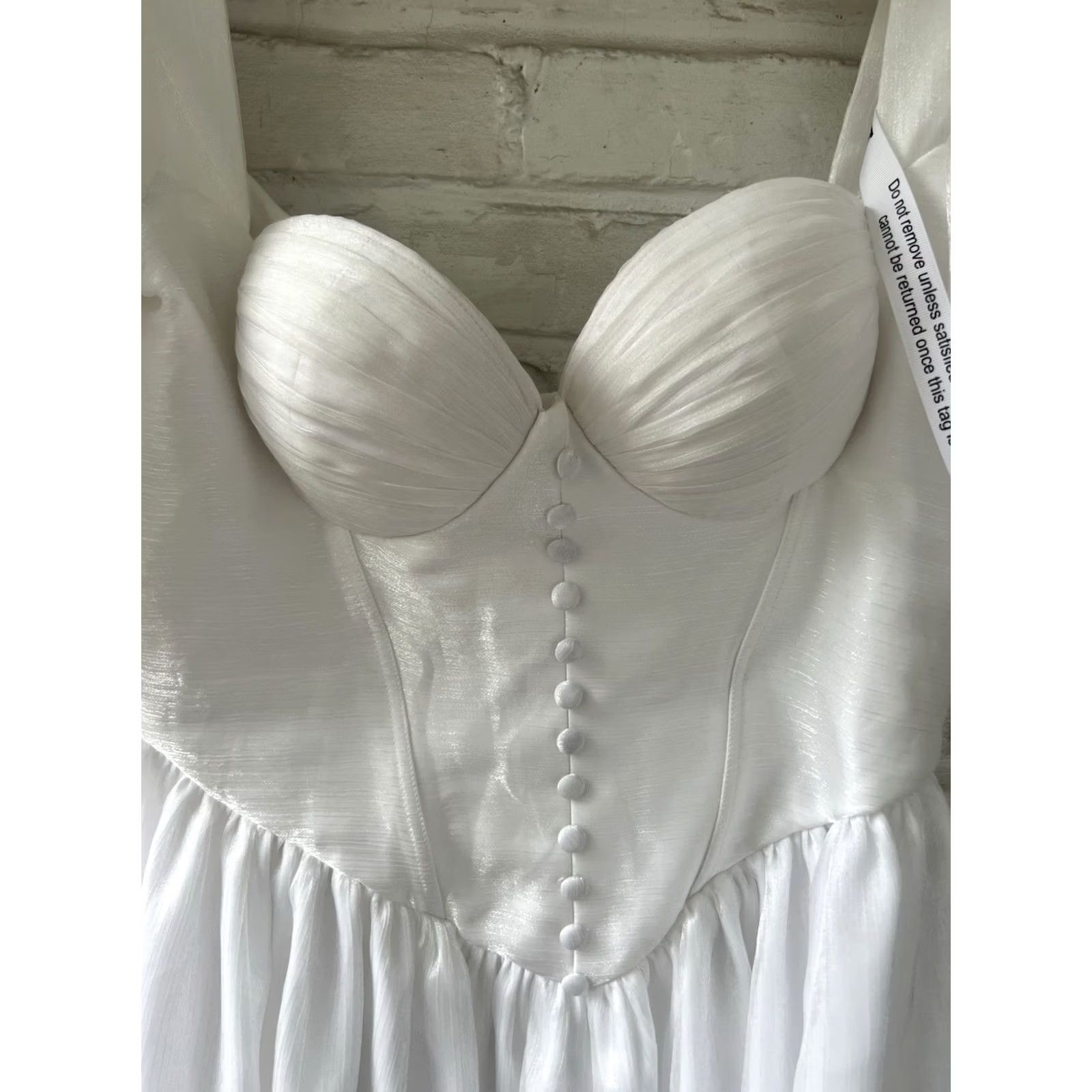 Hereu ADEIRLINA Here Comes the Sun Bridal White Mini Dress XL Puff Sleeve Zipper Corset Chiffon Short Size XL / US 12-14 / IT 48-50 - 5 Thumbnail