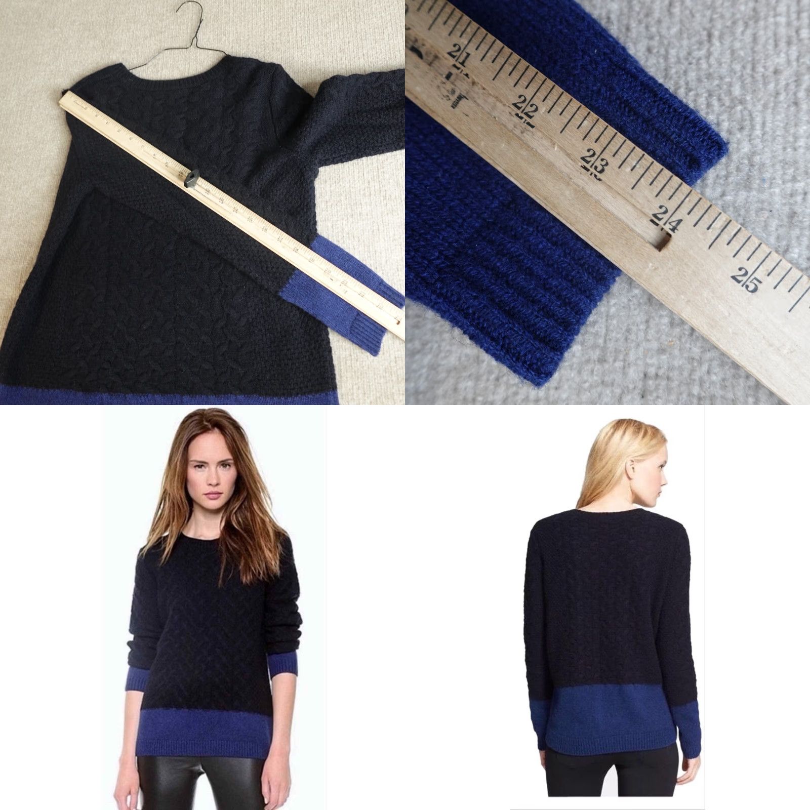 Vince Vince Women's Sweater Small Blue Cable Knit Wool Yak Colorblock Pullover Crew Neck Long Sleeve Casual Knit Size S / US 4 / IT 40 - 8 Thumbnail