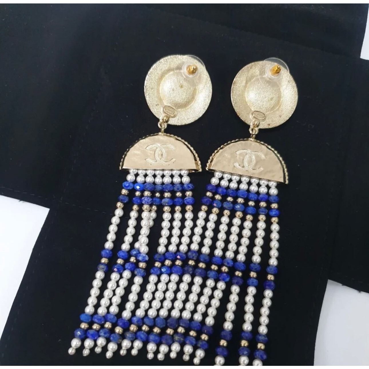 Chanel CHANEL Lapis Lazuli Faux Pearl CC Chandelier Earrings Size ONE SIZE - 5 Thumbnail