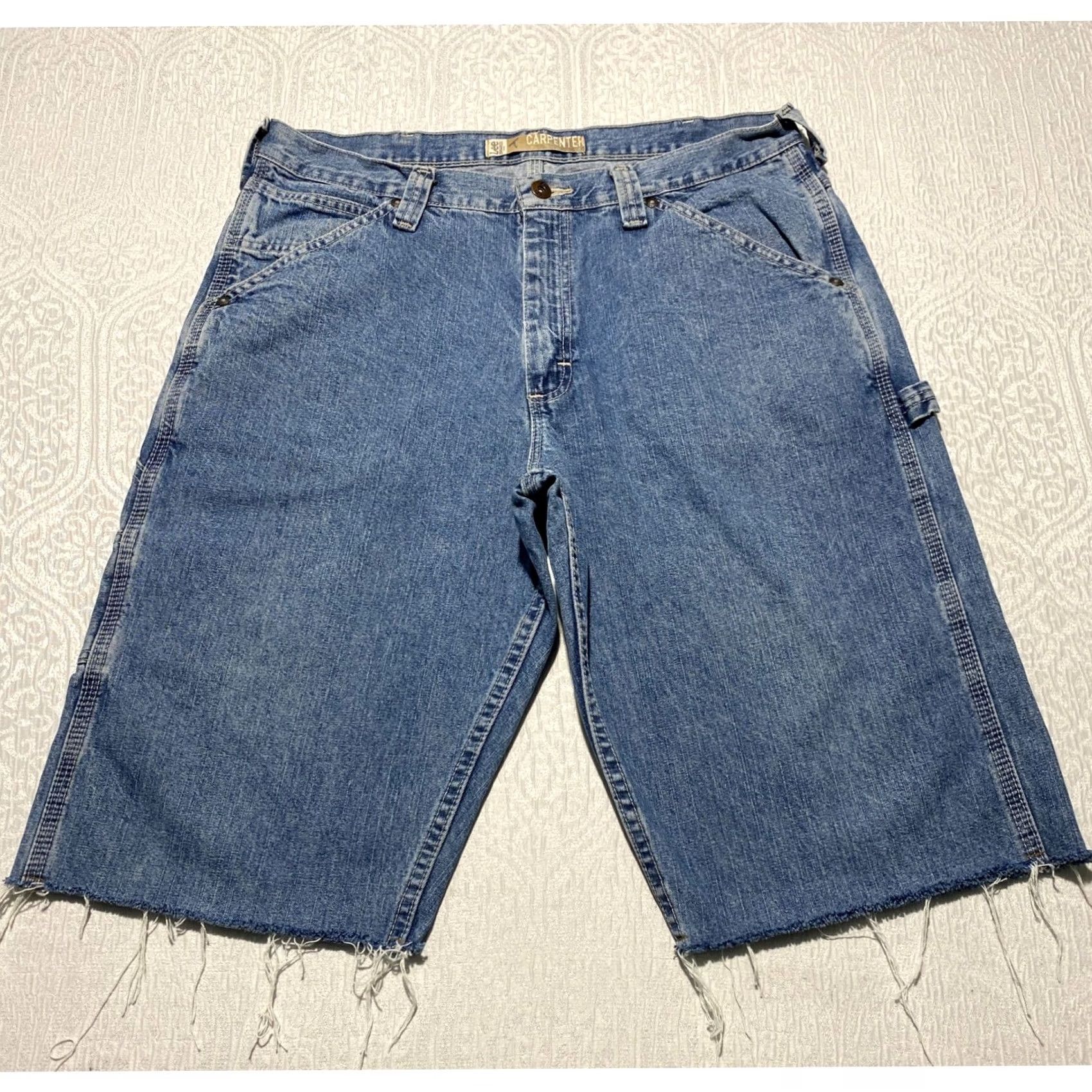 Lee Lee Dungarees Carpenter Denim Shorts Mens 34 Blue Medium Wash Raw Hem Jorts Y2K Size US 34 / EU 50 - 2 Thumbnail