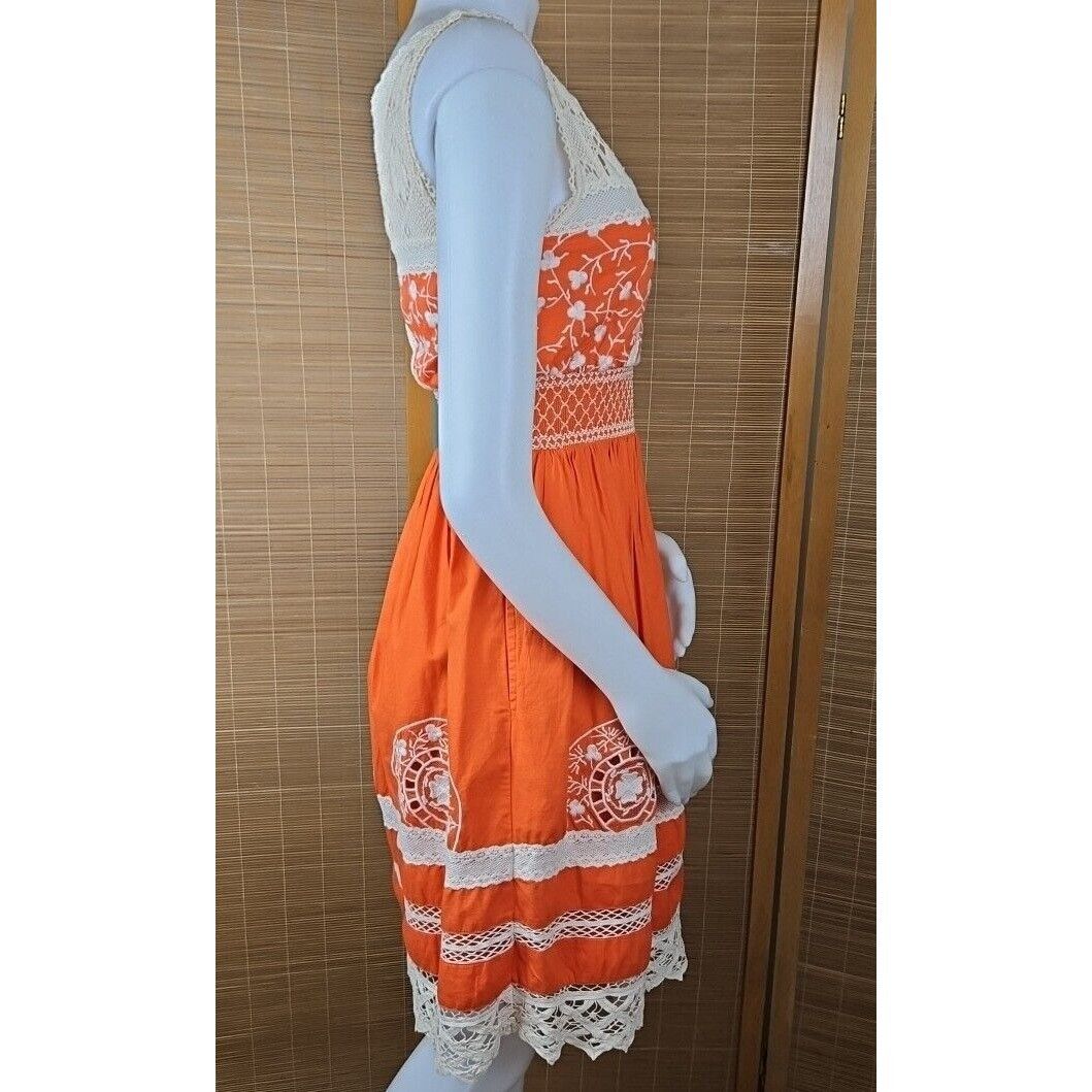 Anthropologie Moulinette Soeurs Anthro Dress Womens 0 Orange Crochet Medal Size XS / US 0-2 / IT 36-38 - 12 Thumbnail