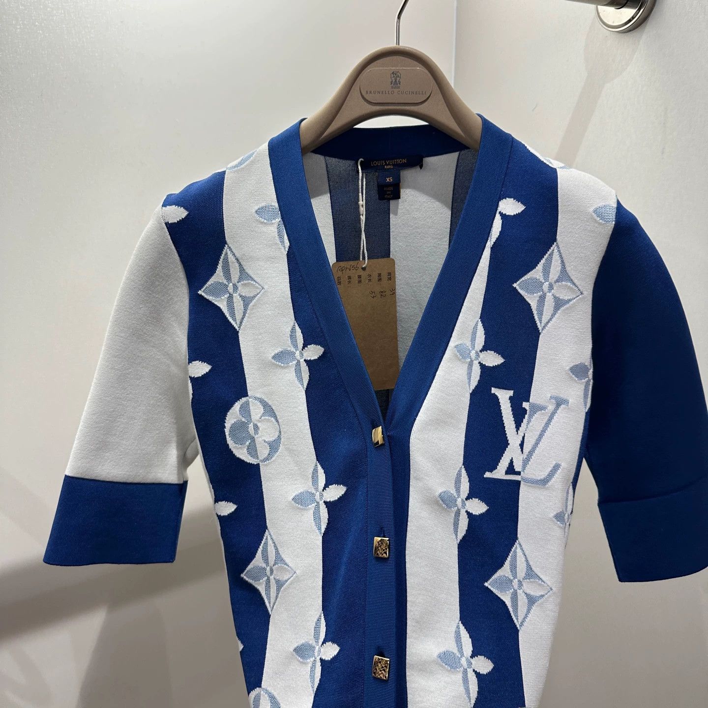 Louis Vuitton LV full logo blue/white short-sleeve knit cardigan silk xs Size XS / US 0-2 / IT 36-38 - 6 Thumbnail