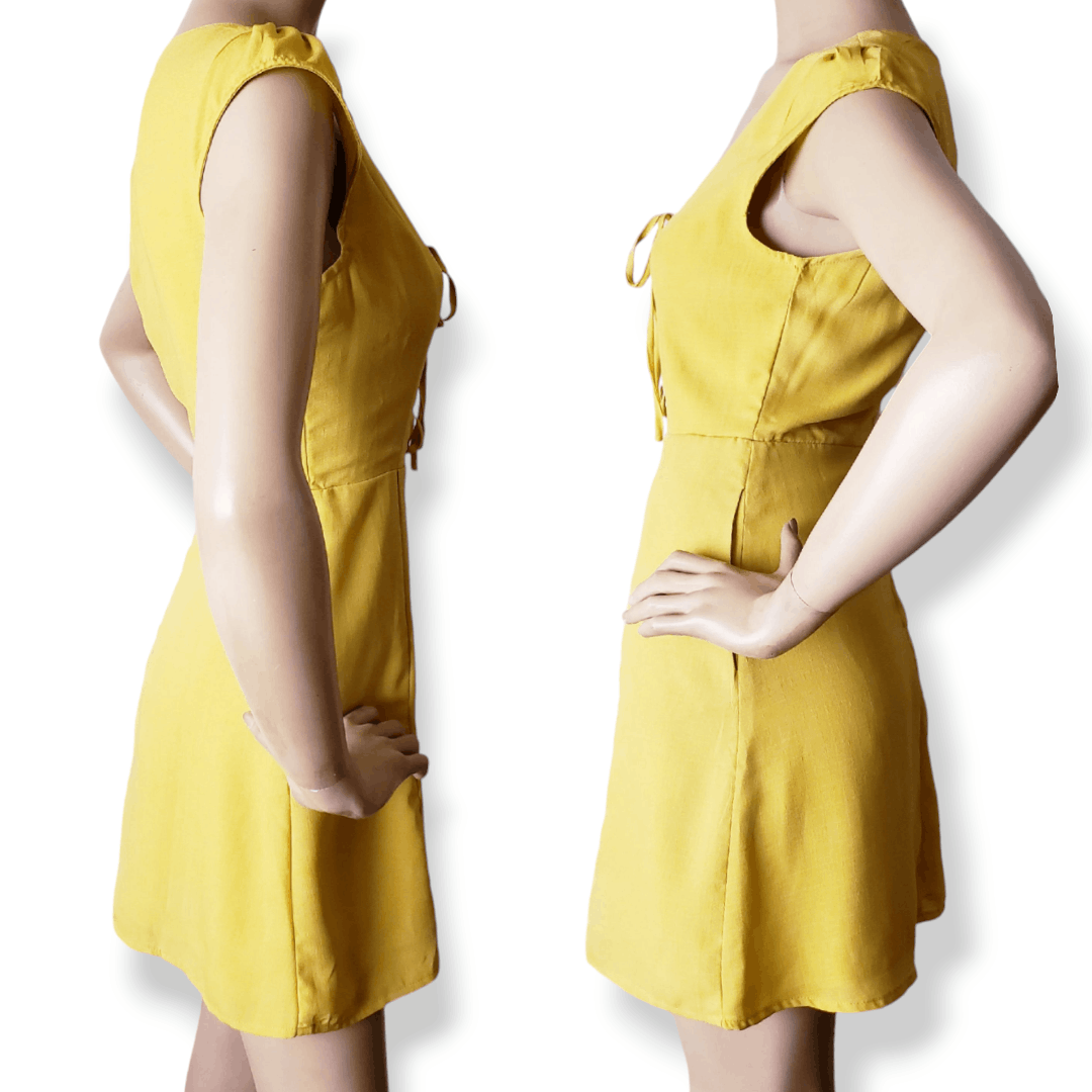 Lulus Lulu's Mustard Yellow Front Lace Up Dress Size M / US 6-8 / IT 42-44 - 4 Thumbnail