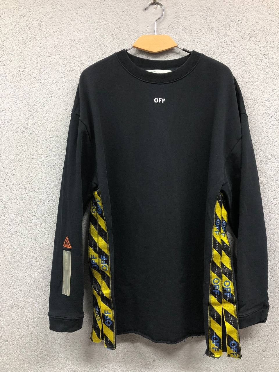 Image of Off White Off-White Sweatshirts Tape Over Crewneck Black Mens Xs