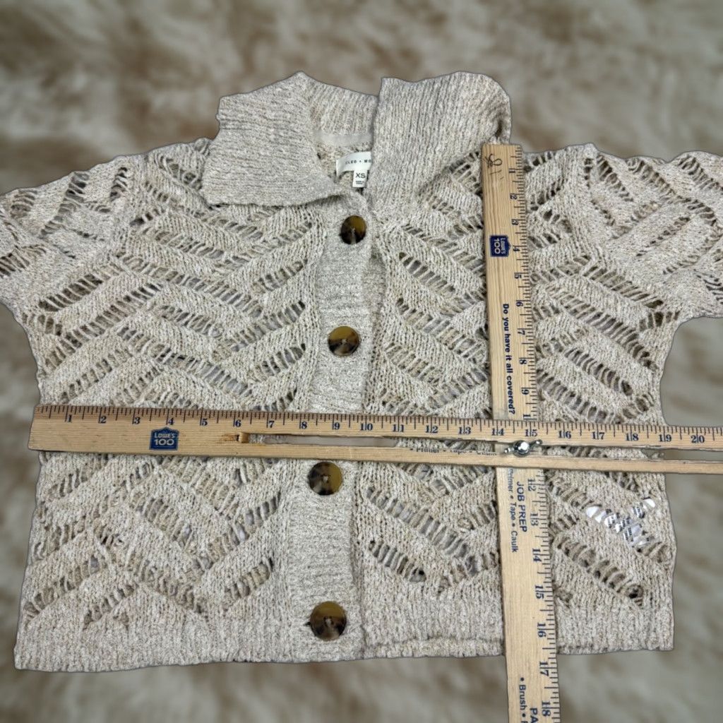 Vintage Cleo + Wolf Cardigan XS Beige Open-Knit Collared Cropped Waist Womens Sweater Size XS / US 0-2 / IT 36-38 - 1 Thumbnail