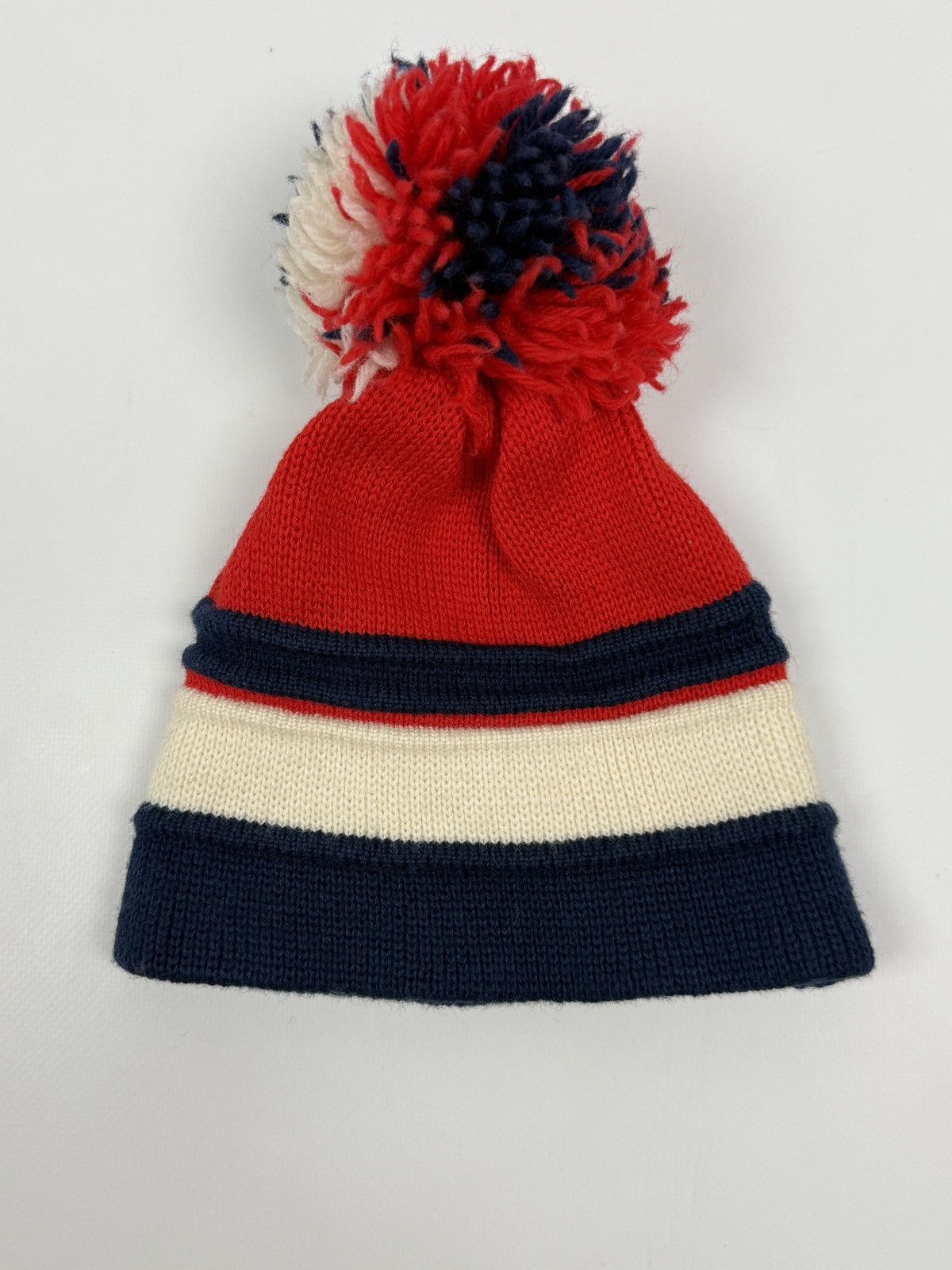 Vintage 70s 80s Vintage Smiley USA Stripped Wool Pom Pom Ski Hat Size ONE SIZE - 4 Thumbnail