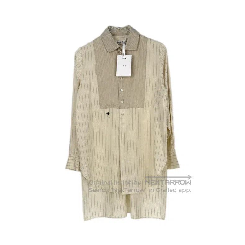 Dior Dior Beige vertical embroidery bee mulberry silk short fro Size XS / US 0-2 / IT 36-38 - 1 Thumbnail