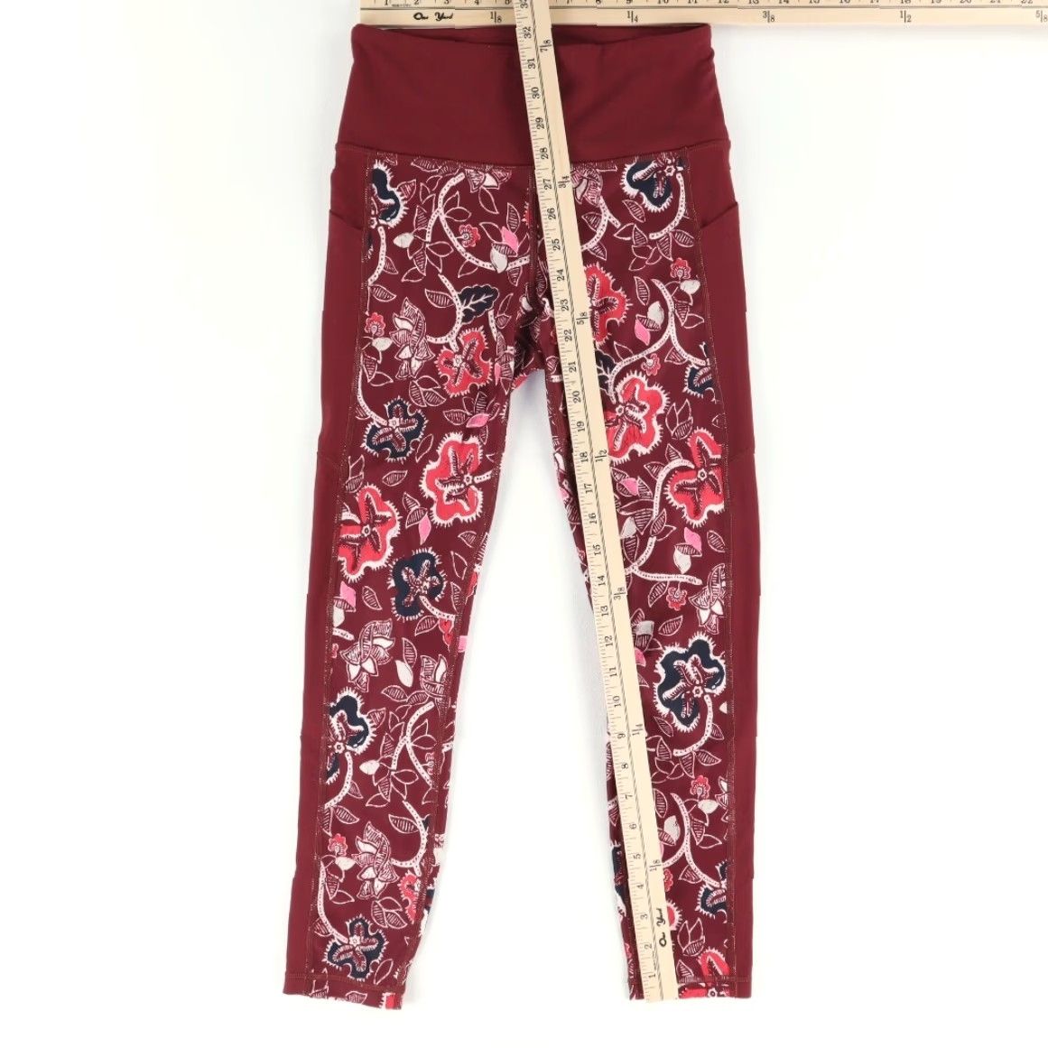 Athleta Athleta Leggings Womens S Maroon Floral 7/8 Nylon Woven Affirmation Regular Fit Training Activewear Pants Size 28" / US 6 / IT 42 - 3 Thumbnail