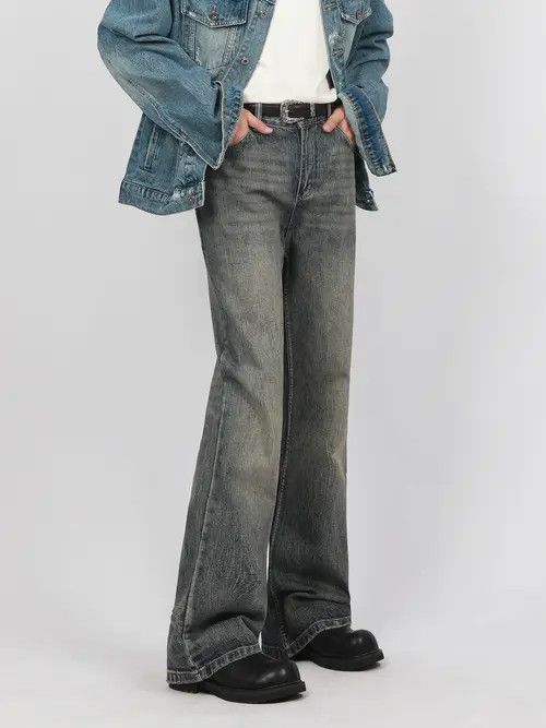 Japanese Brand × Jean Vintage high street cleanfit washed distressed flared jeans Size US 32 / EU 48 - 1 Thumbnail