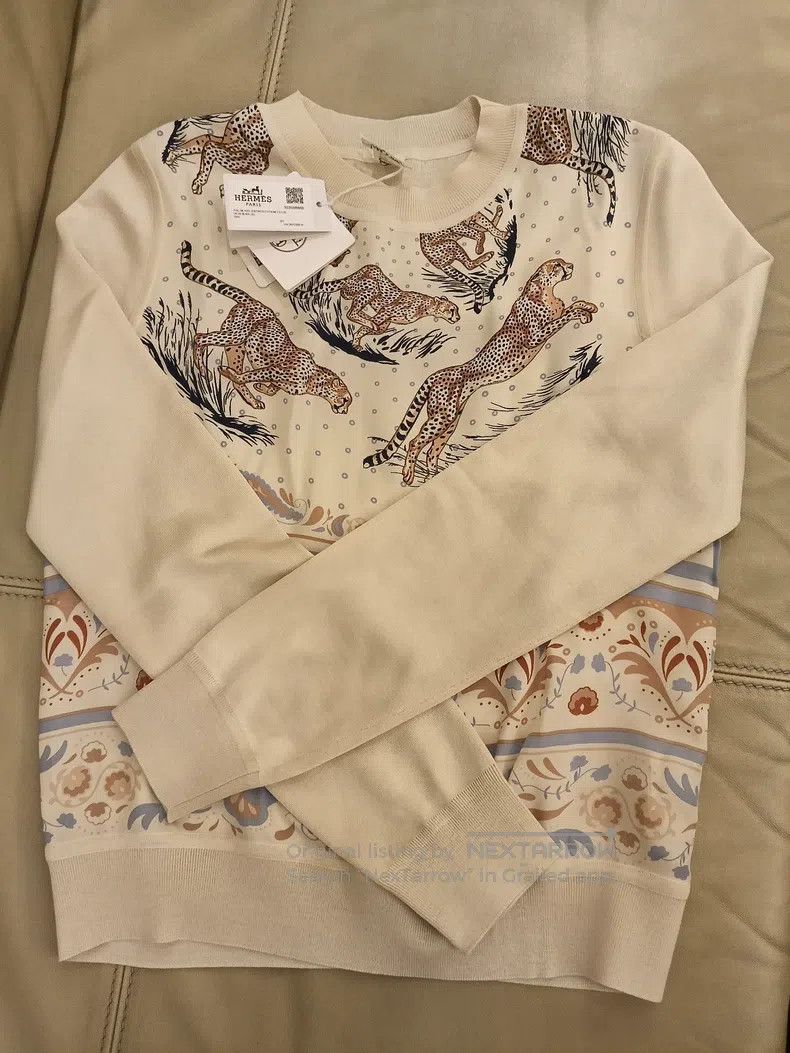 Hermes Hermes Silk Sleeve Printed Long Sleeve Knit Top Size XS / US 0-2 / IT 36-38 - 1 Thumbnail